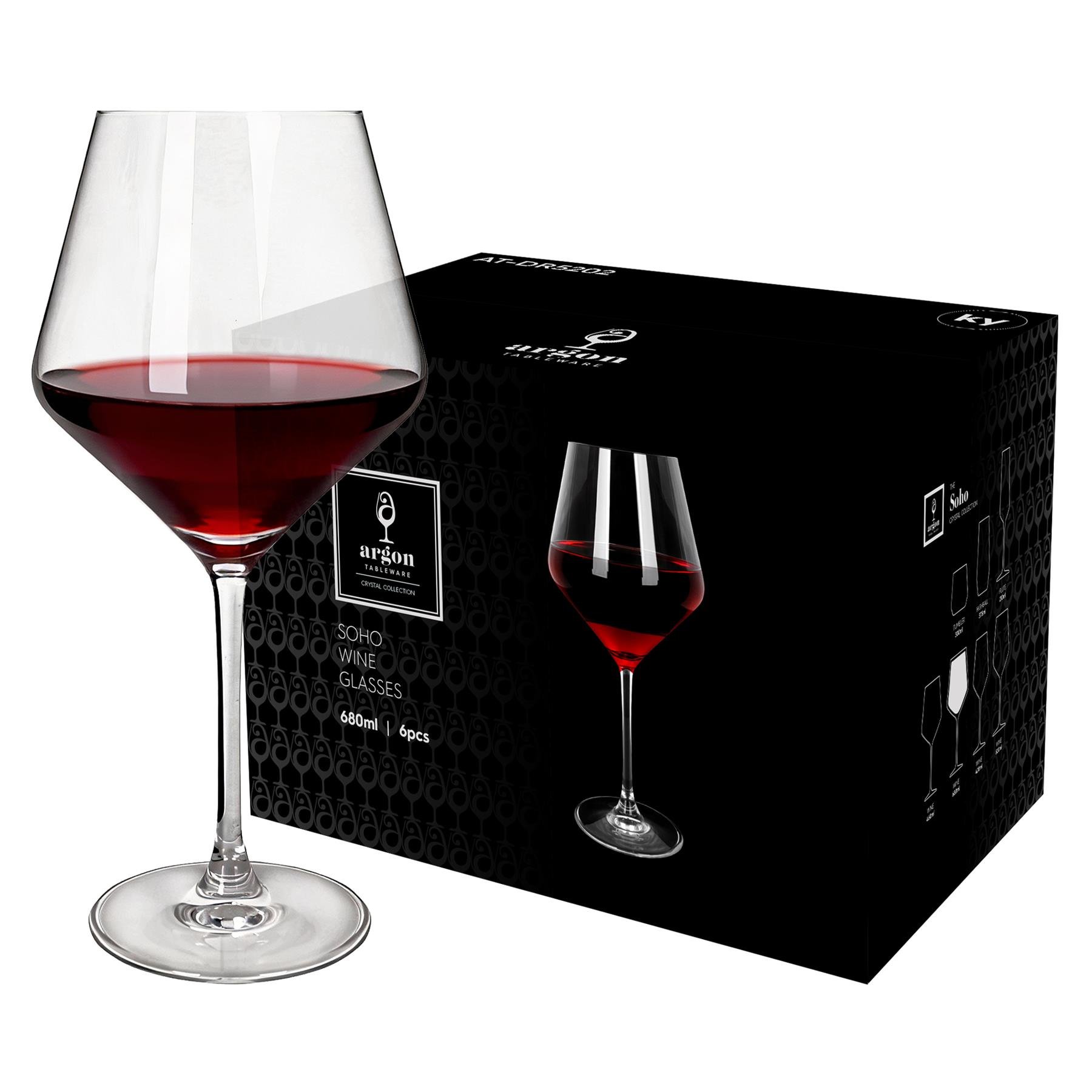 Argon Tableware Soho Crystal Red Wine Glasses -  Pack of 24 - 680ml