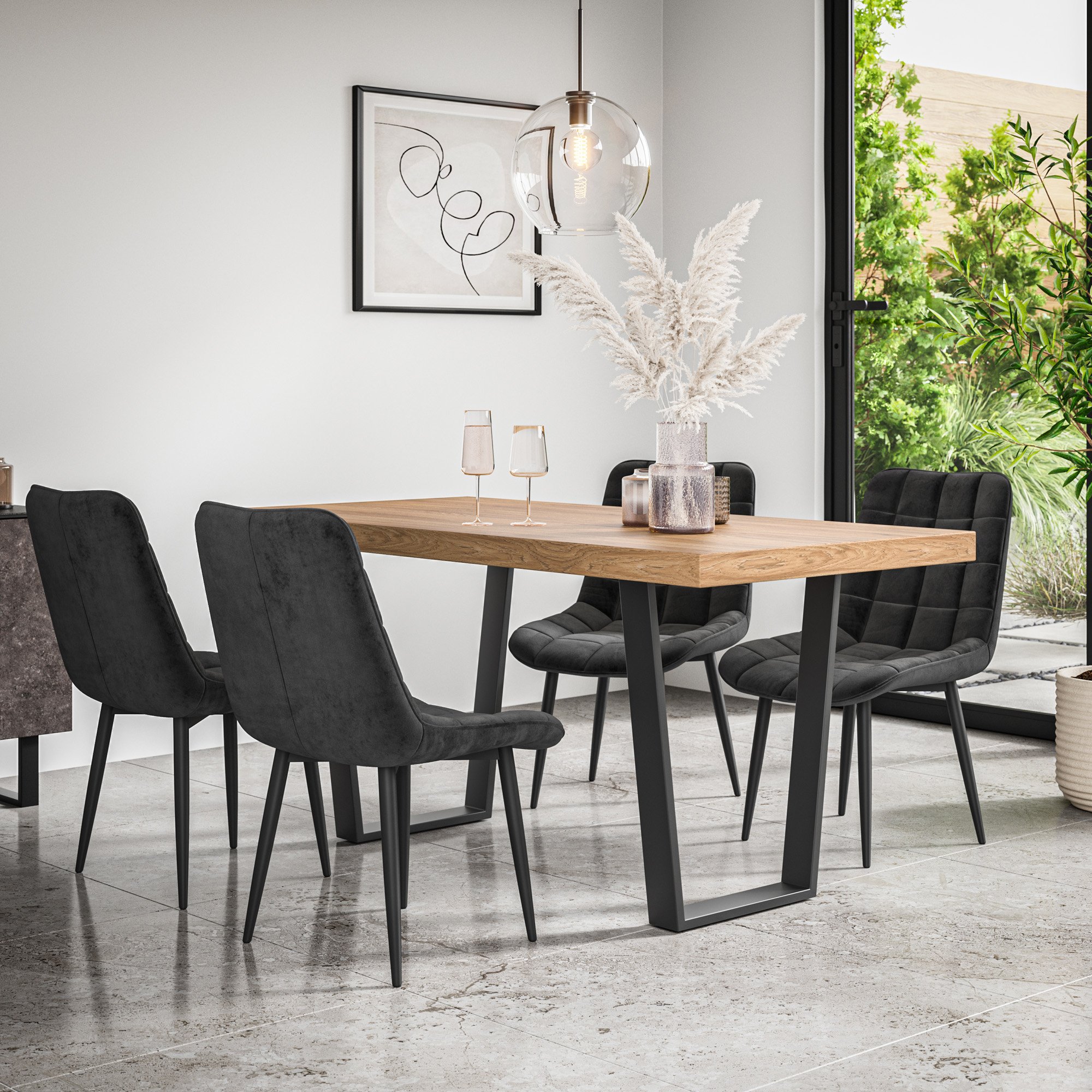 Furniture Online Aria Nova Oak Effect Dining Table & 4 Black Chairs