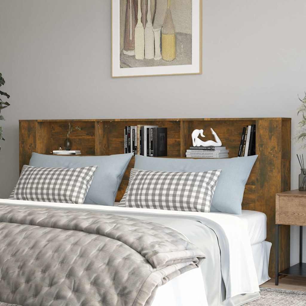 Walplus Engineered Wood Headboard Cabinet - Dark Oak - 220 x 18.5 x 104.5 cm