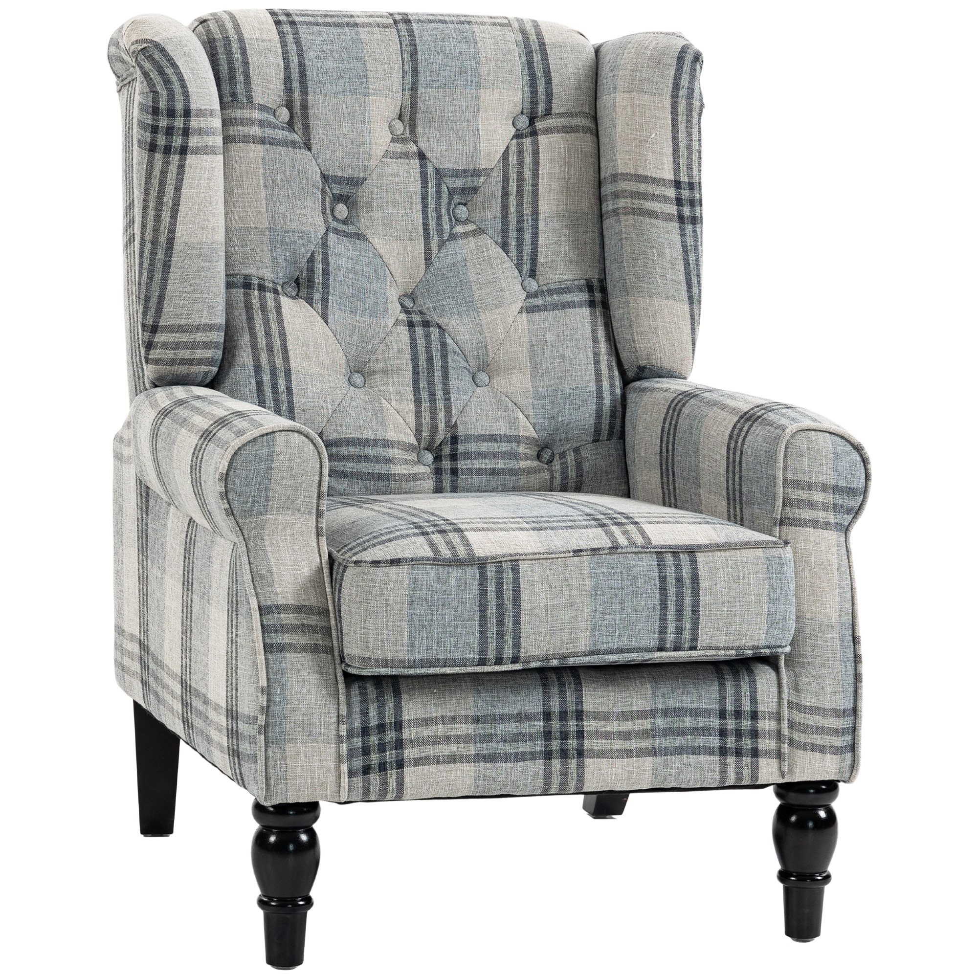 HOMCOM Faux Linen Wingback Accent Chair - Mixed Plaid