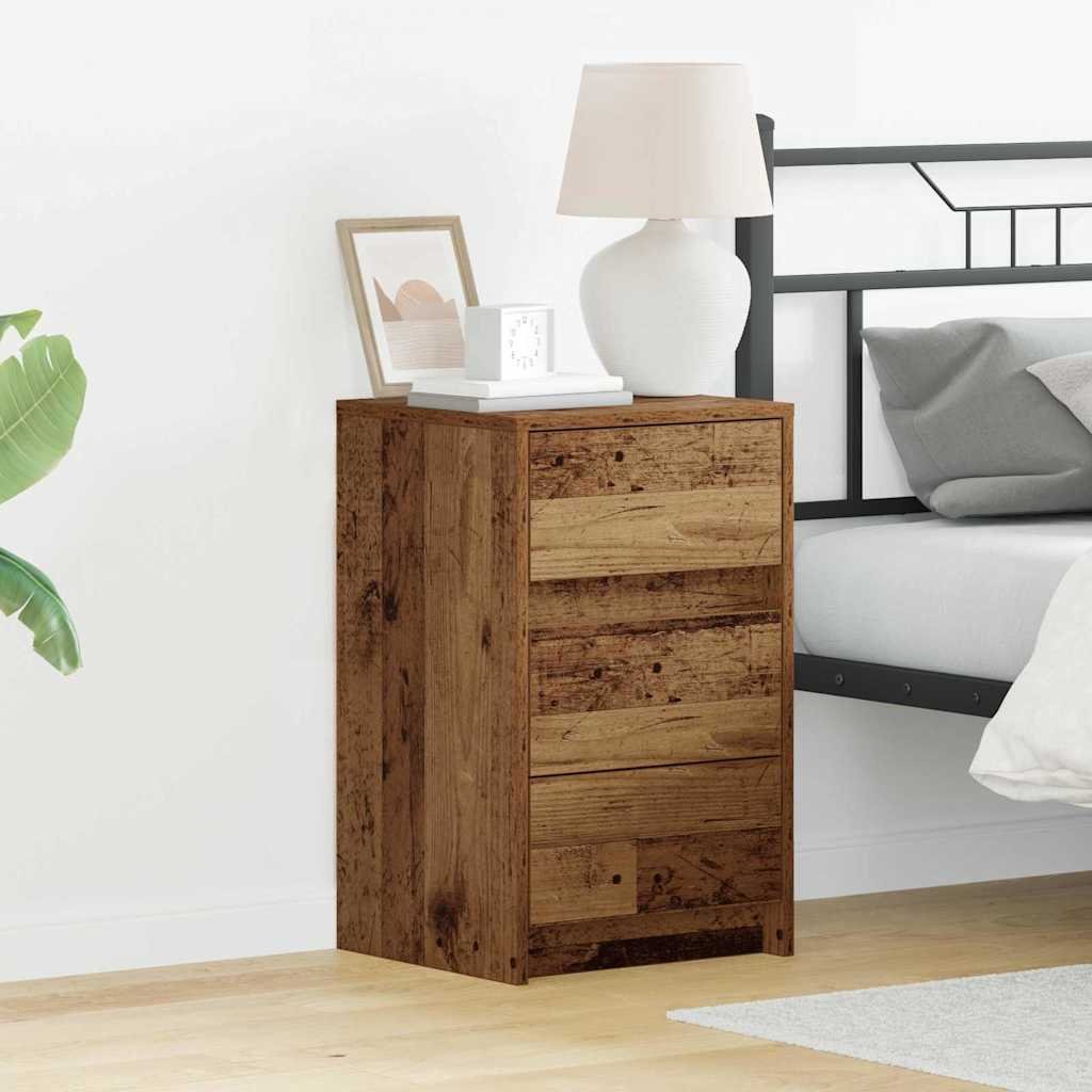 Walplus 3 Drawer Engineered Wood Bedside Cabinet - Dark Wood - 38 x 34 x 61 cm