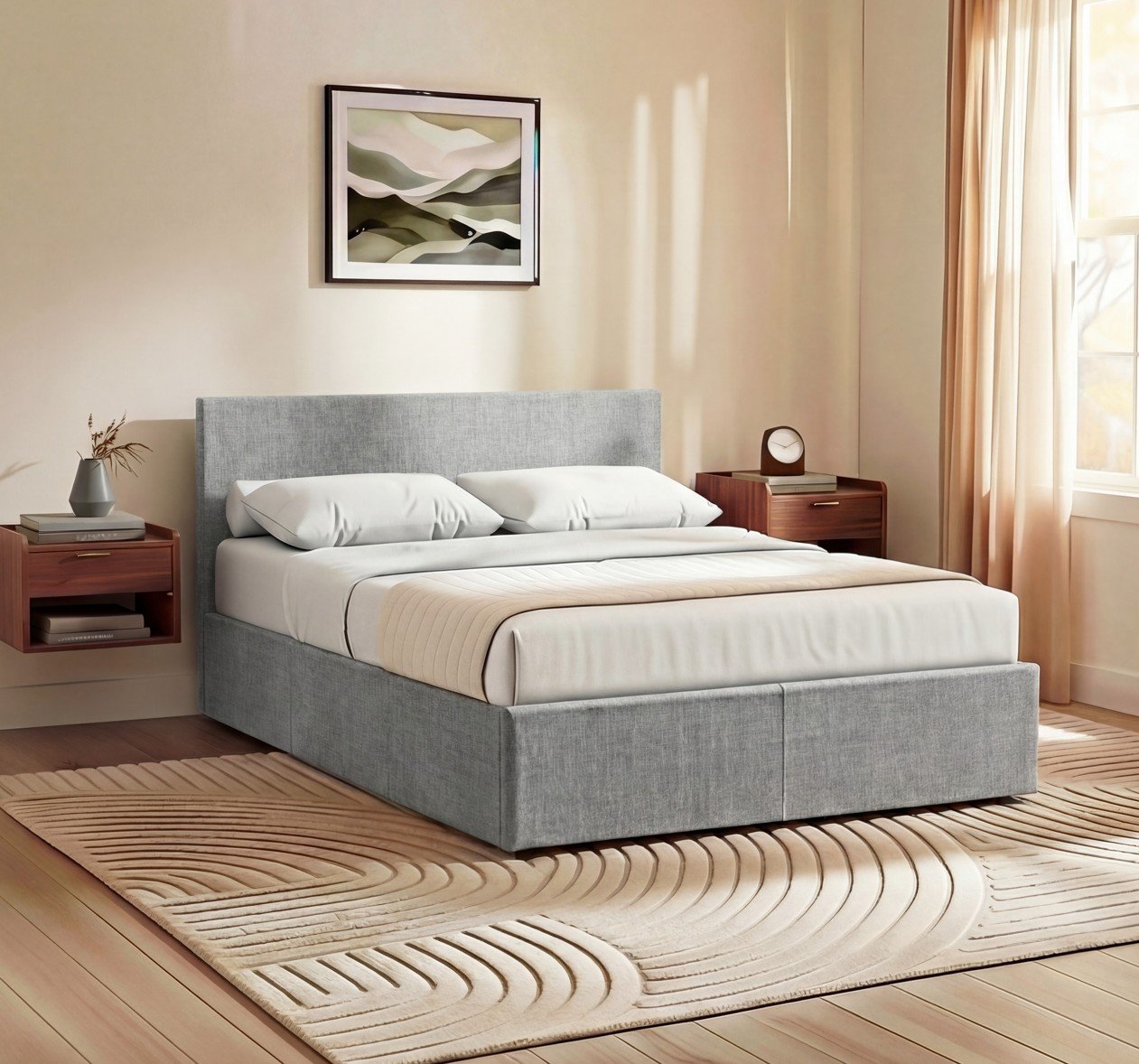 Vida Designs Veronica Linen UKFR 4ft6 Double Ottoman Bed Frame - Light Grey