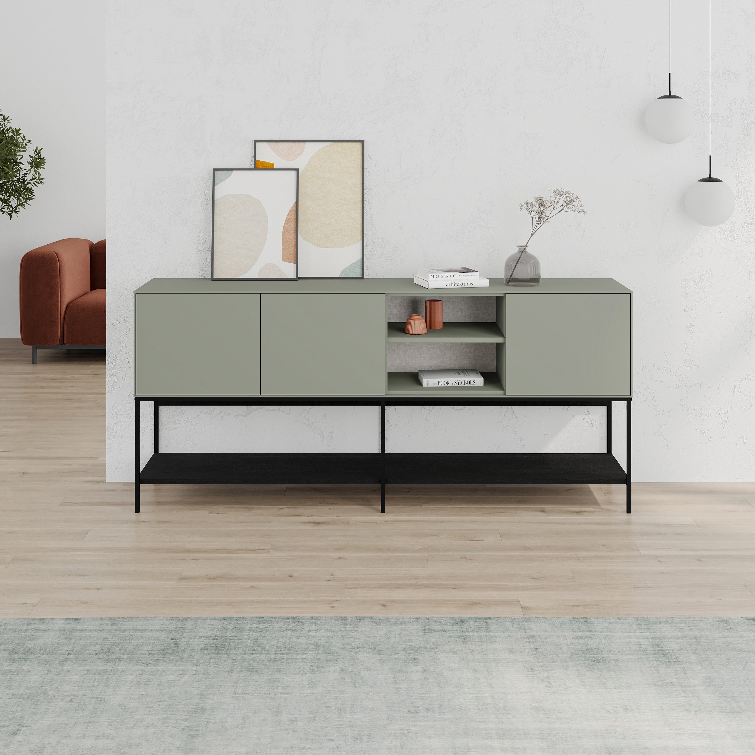 Decortie Amira 3 Door Sideboard - Sage Green