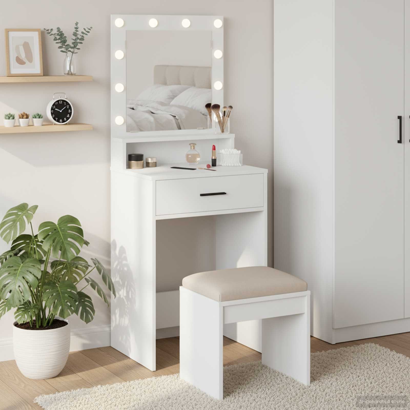 Walplus 2 Drawer Engineered Wood Dressing Table - White - 50 x 41 x 135 cm