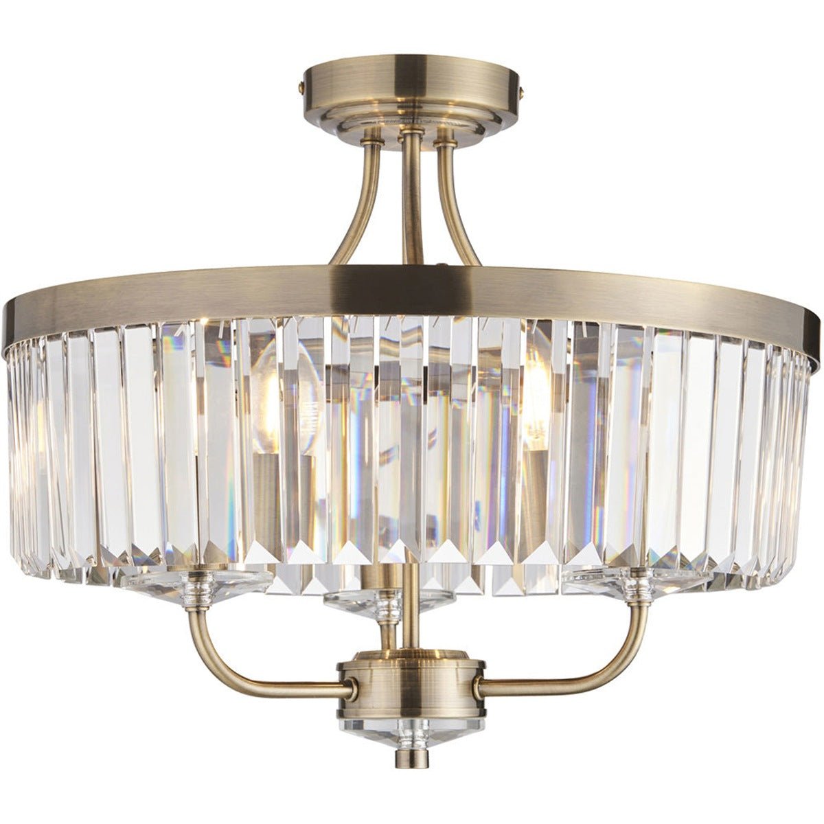 Loops Direct 45cm Diameter Steel Semi Flush Ceiling Light - Antique Brass