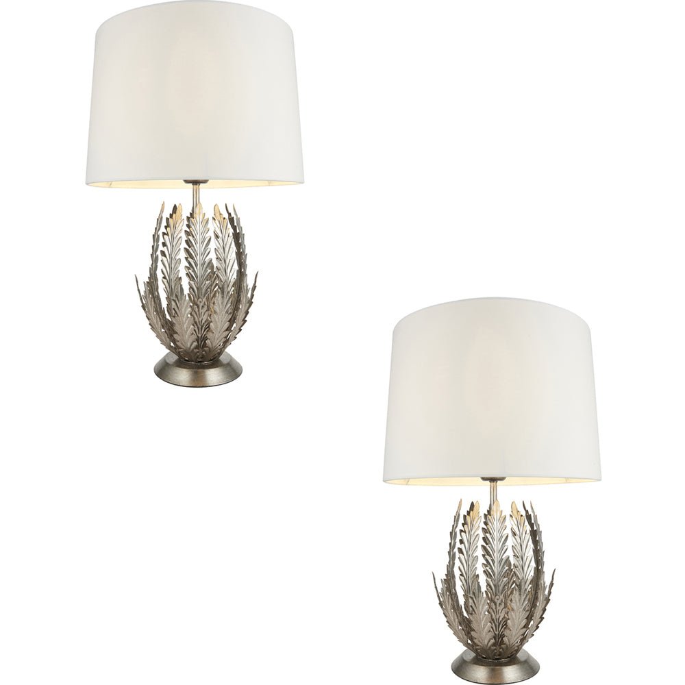 Loops Direct Pack of 2 Steel and Cotton Fabric Table Lamp - Silver Leaf