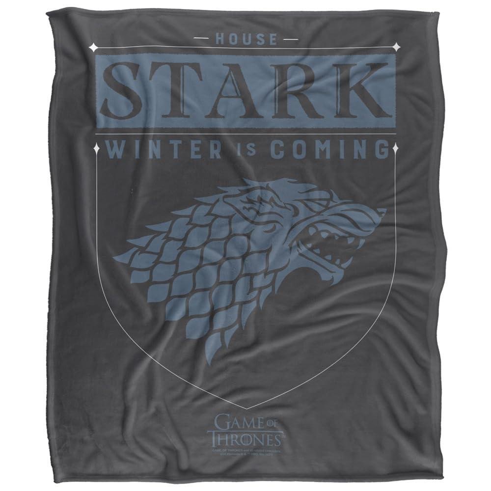 Game Of Thrones House Stark Sigil Soft Touch Grey & Blue Blanket - 147cm x 91cm