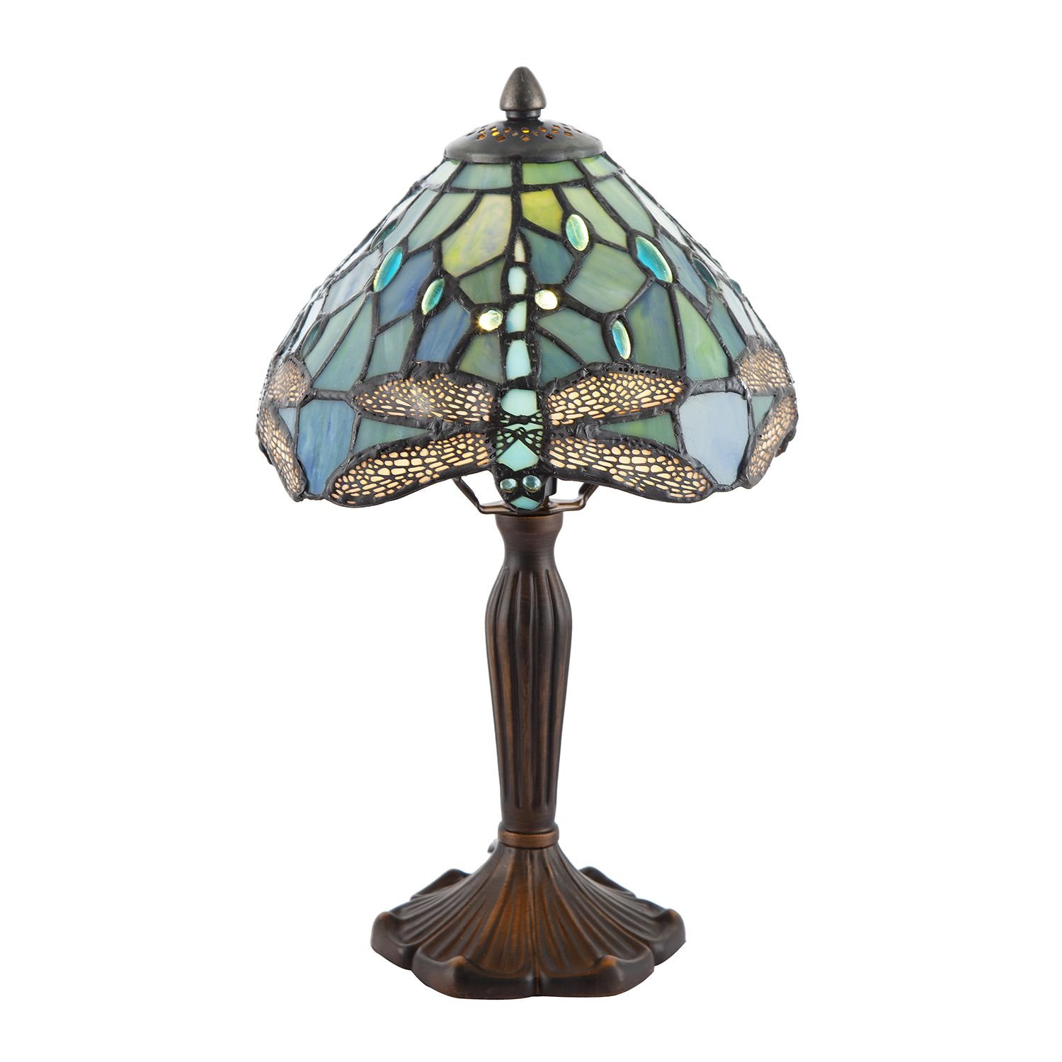 Happy Homewares Handmade Emerald Green Stained Glass Tiffany Table Lamp - 22cm