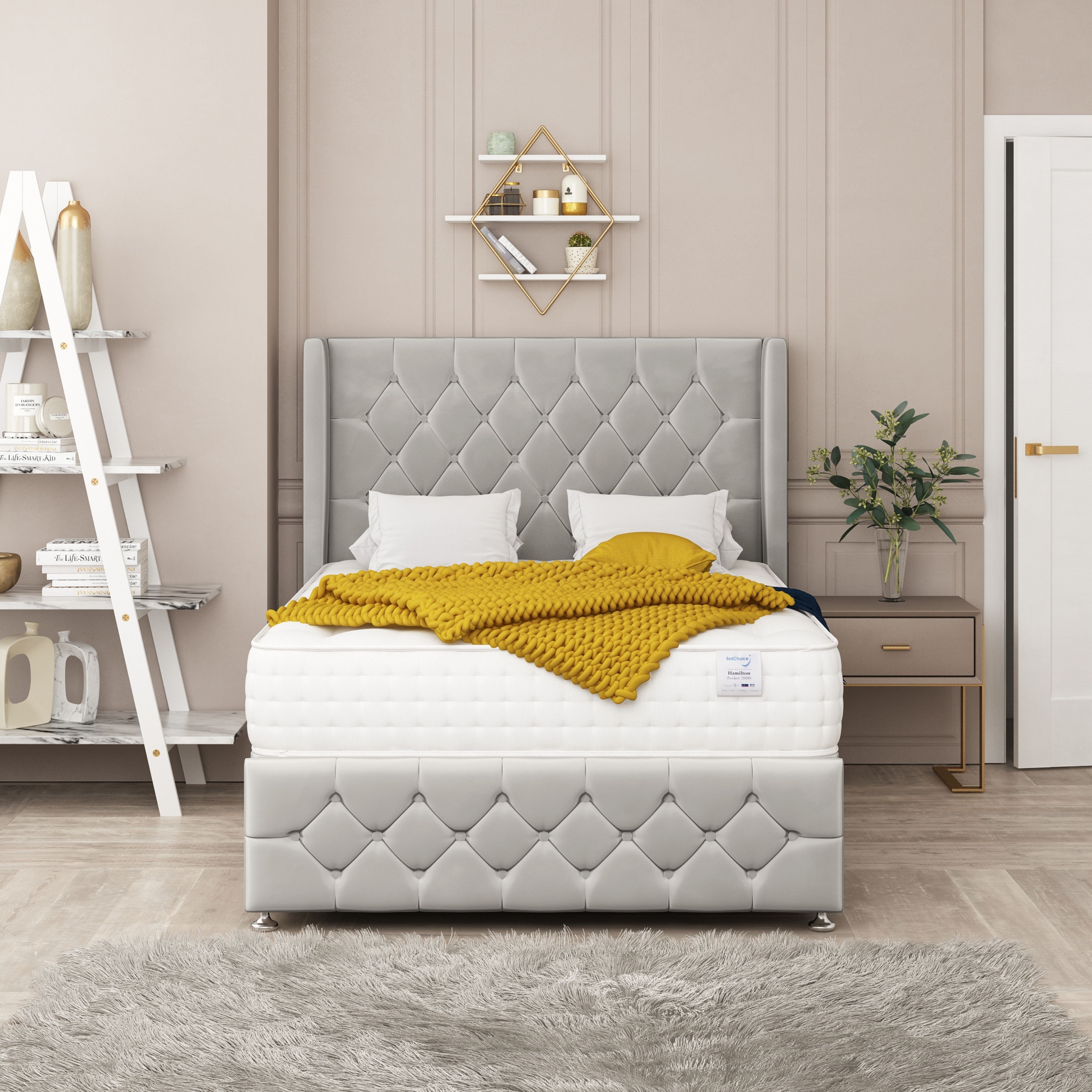 Bed Choices Elena Double 2 Drawer 26" Headboard Divan Bed Set - Silver