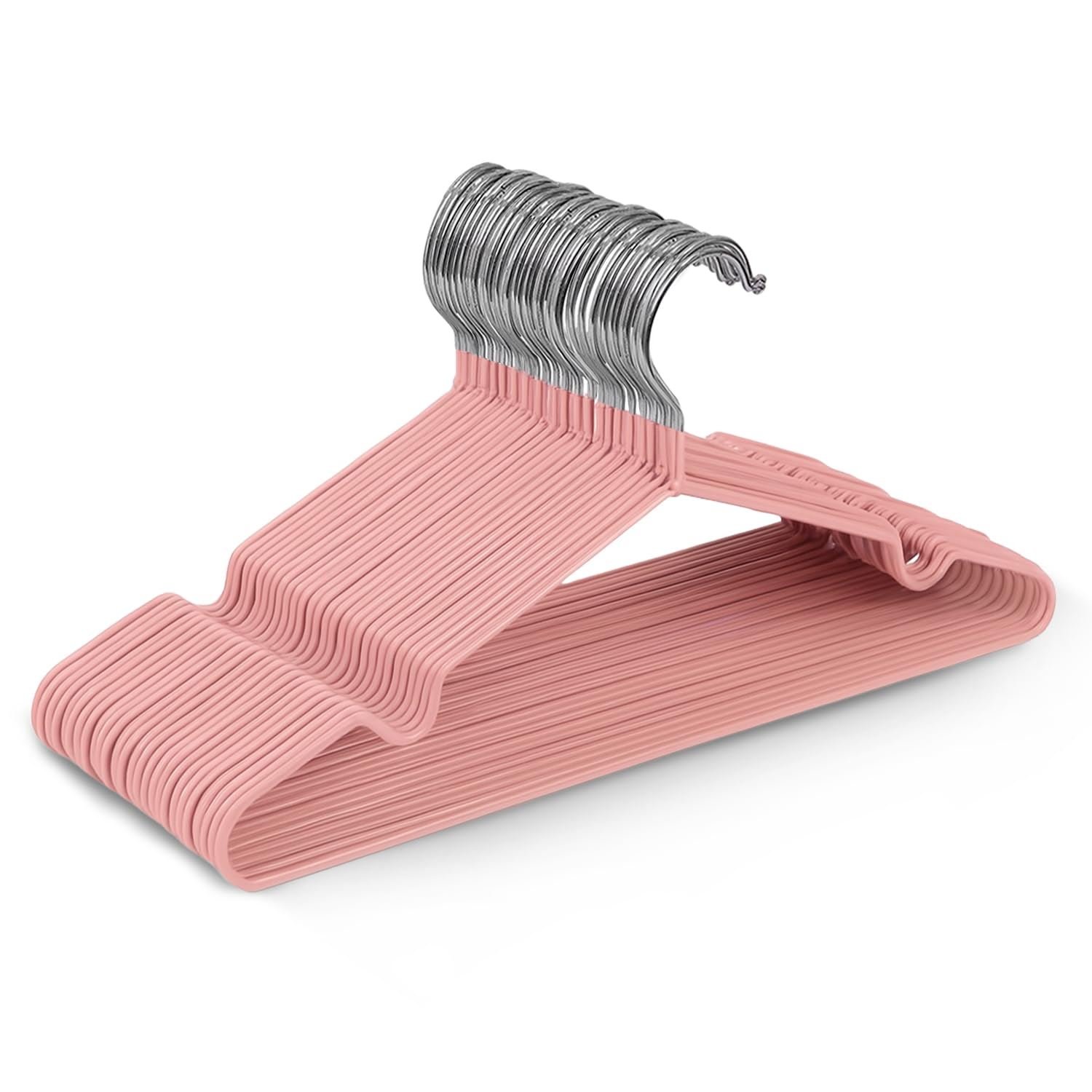 Keplin Blush Pink Non-Slip Rubber Coated Metal Clothes Hangers - Pack of 20