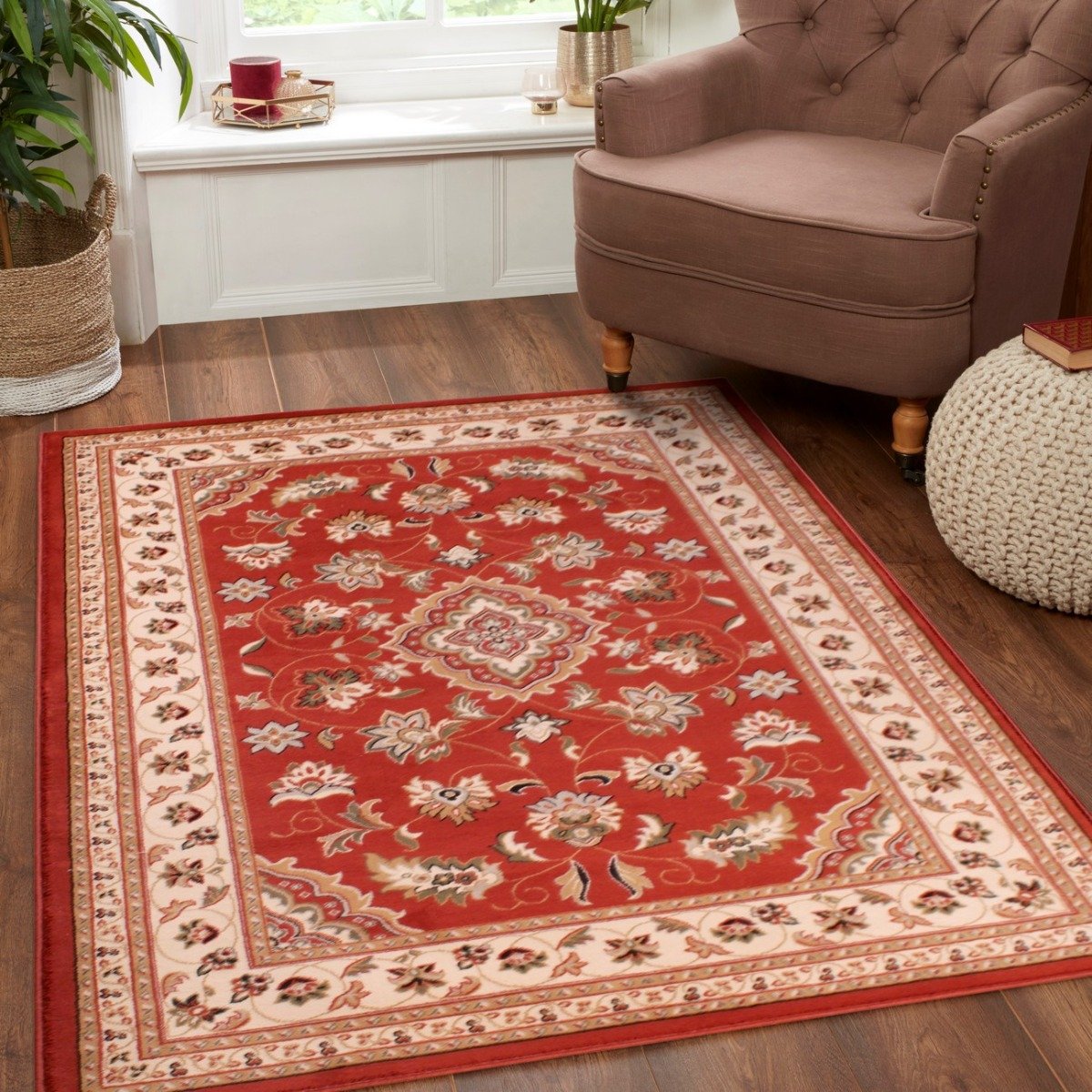 Mega Flooring Red Traditional Bordered Rug - 80 x 150cm