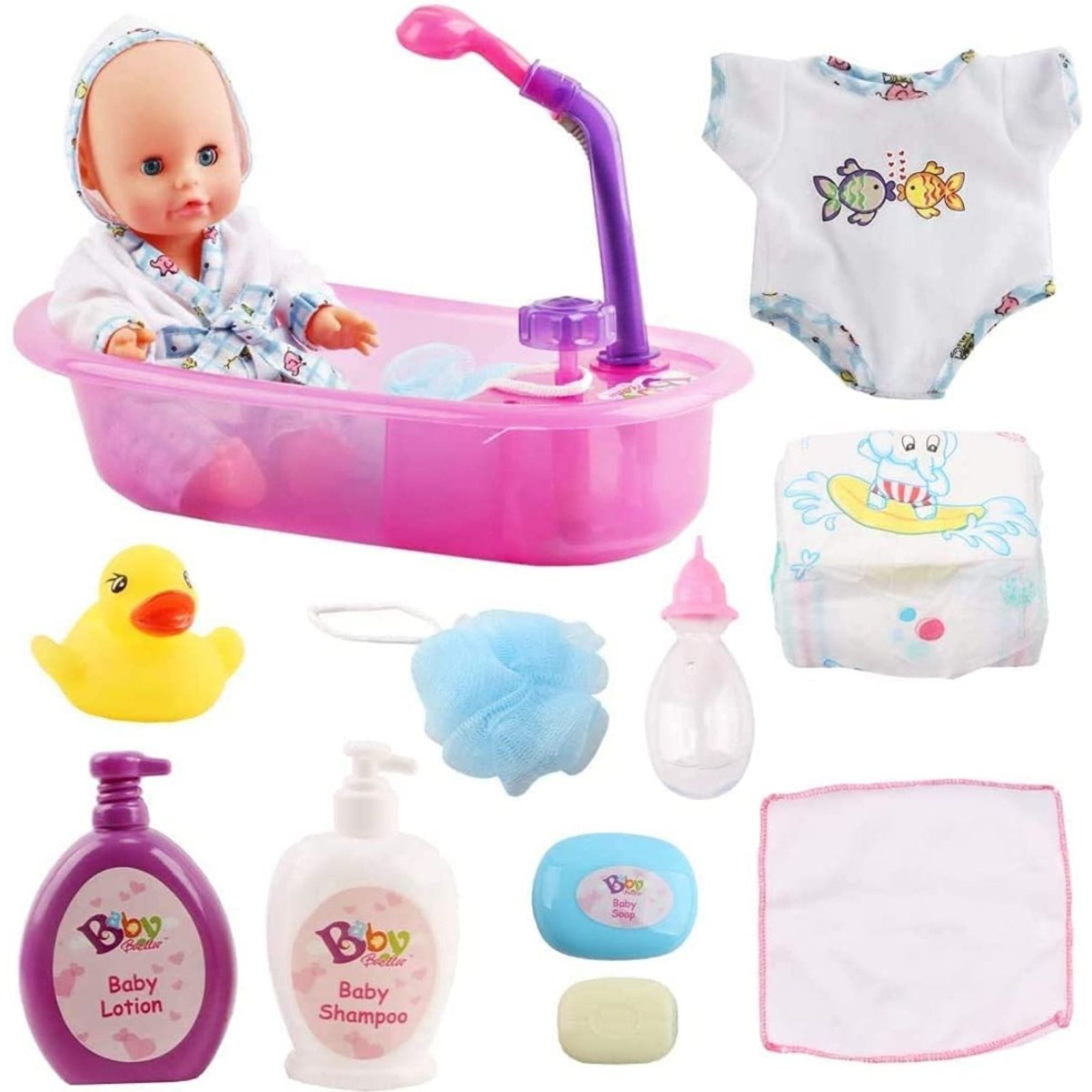 deAO Baby Doll Bath Play Set - Pink