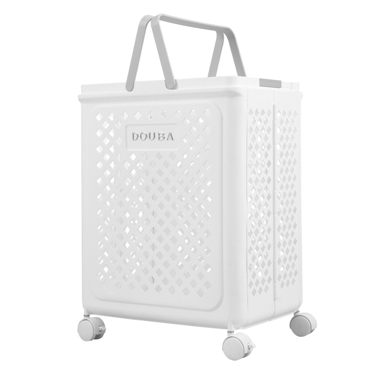 Living and Home Foldable Laundry Basket with Wheels - White