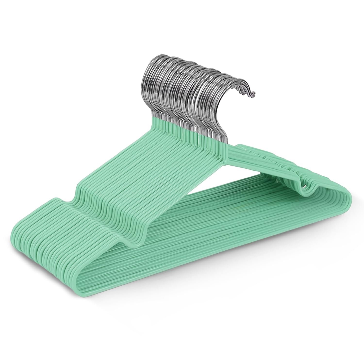 Keplin Mint Green Non-Slip Rubber Coated Metal Clothes Hangers - Pack of 20