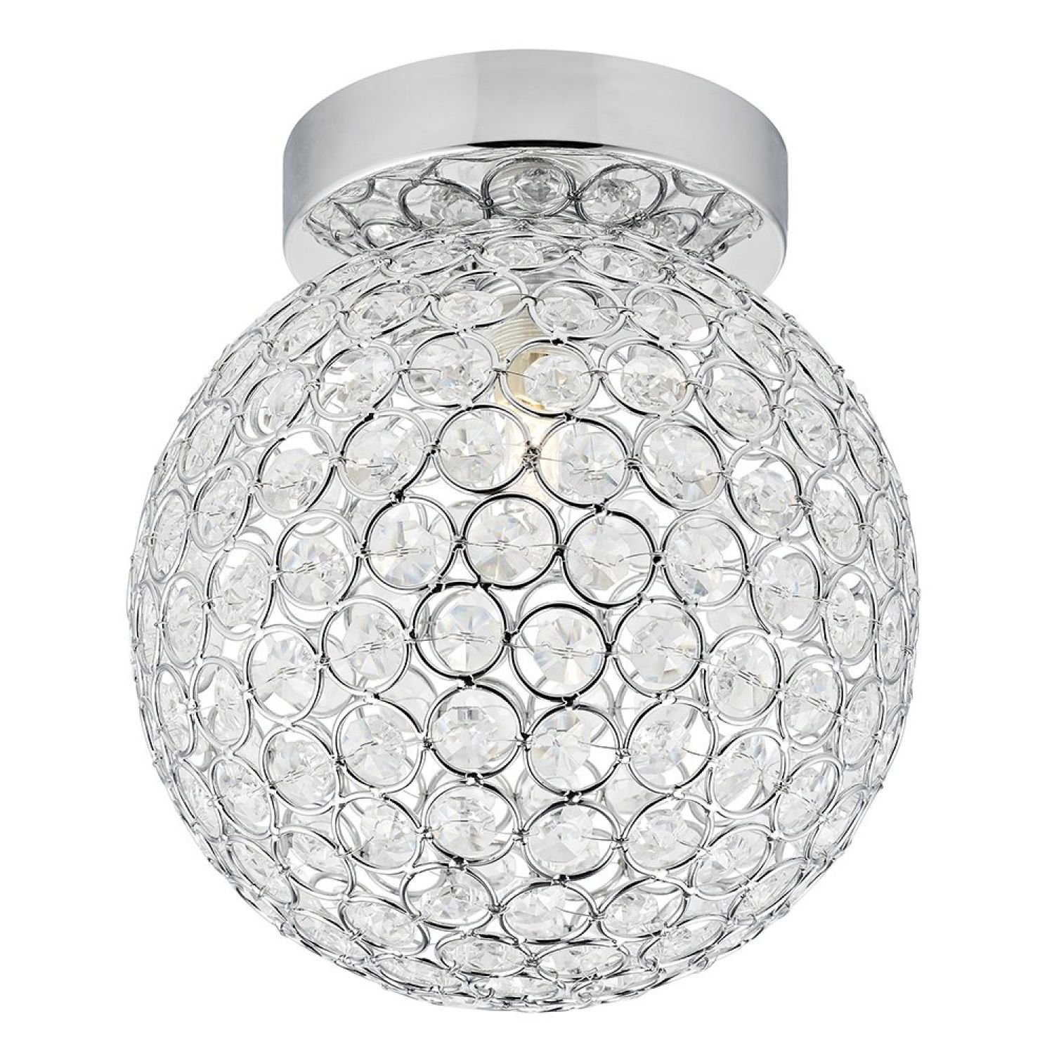 Happy Homewares Chrome and Clear Glass IP44 Rated Bathroom Ceiling Light - 18cm