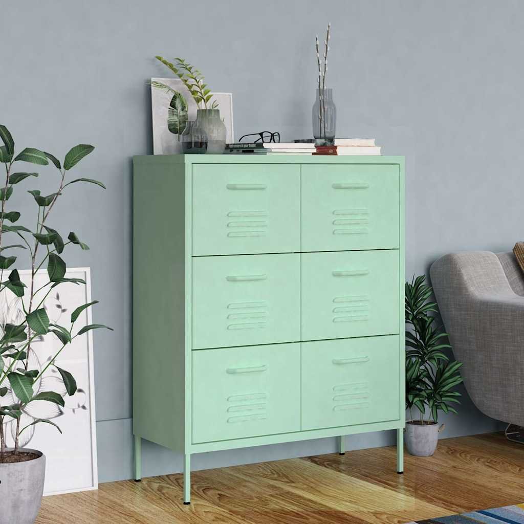 Walplus Steel 6 Drawer Drawer Cabinet - Mint - 80 x 35 x 101.5 cm