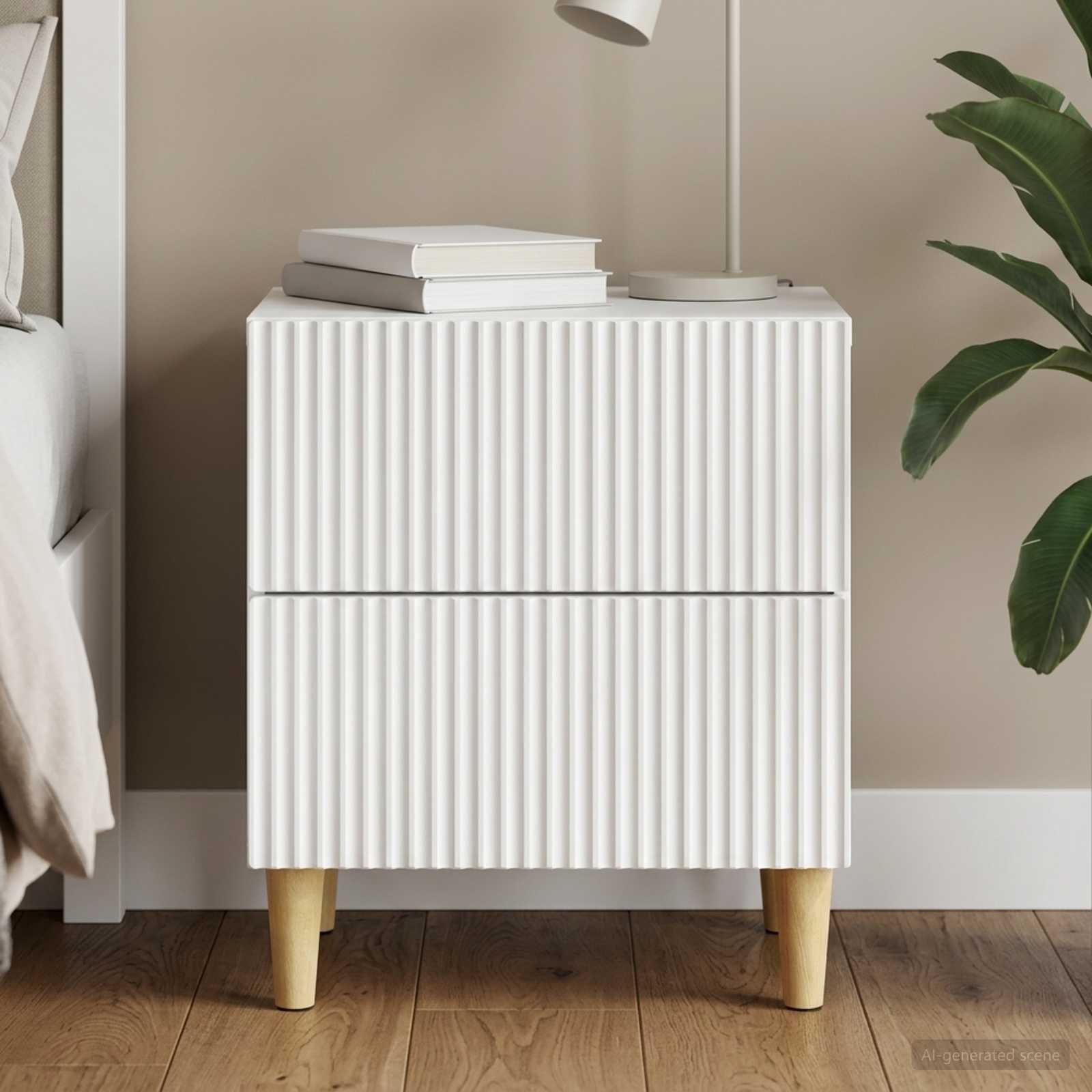 Walplus Engineered Wood Bedside Cabinet - White - 43 x 34.5 x 48 cm