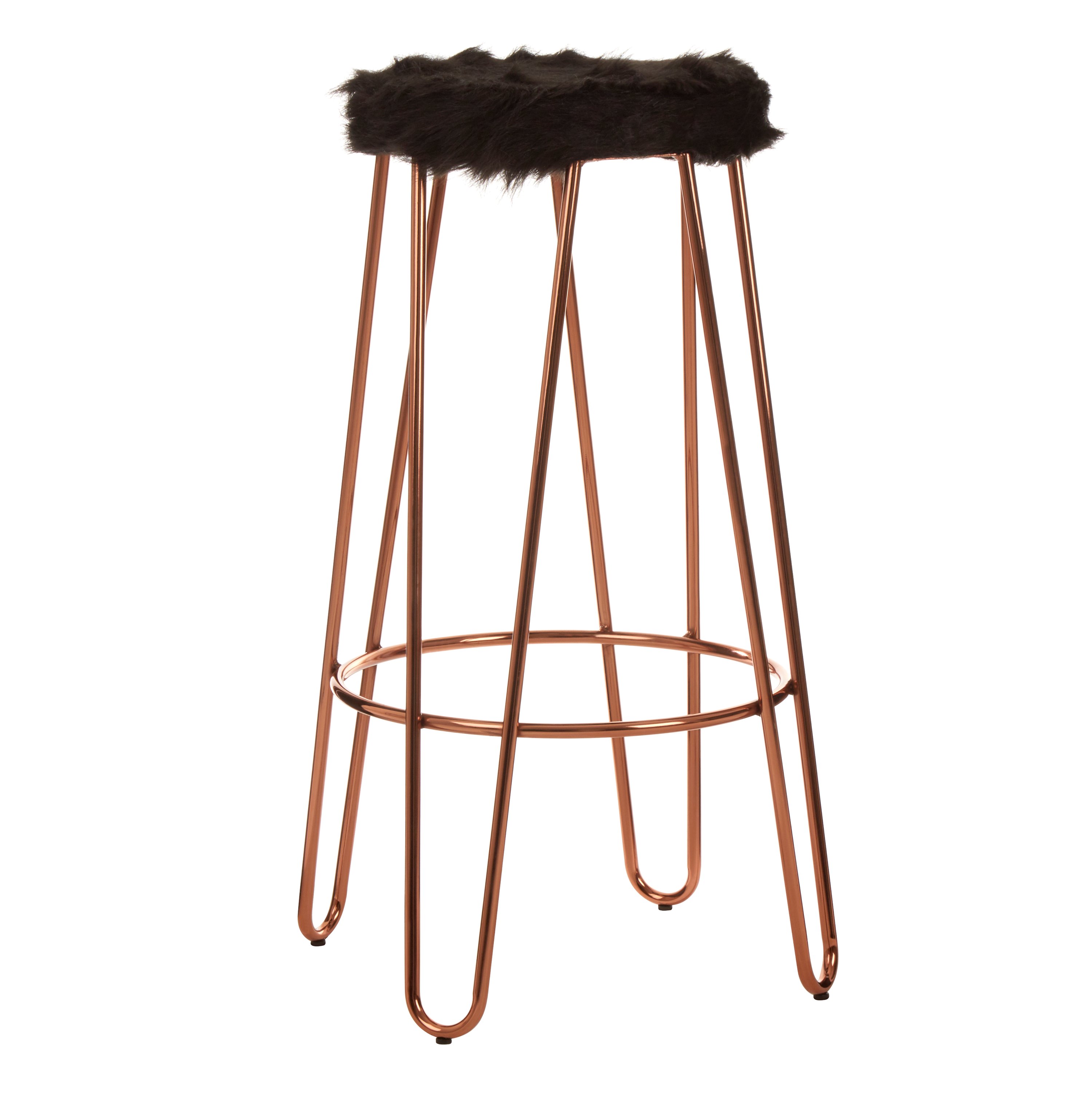 Orsina District Faux Fur Hairpin Bar Stool – Black & Rose Gold