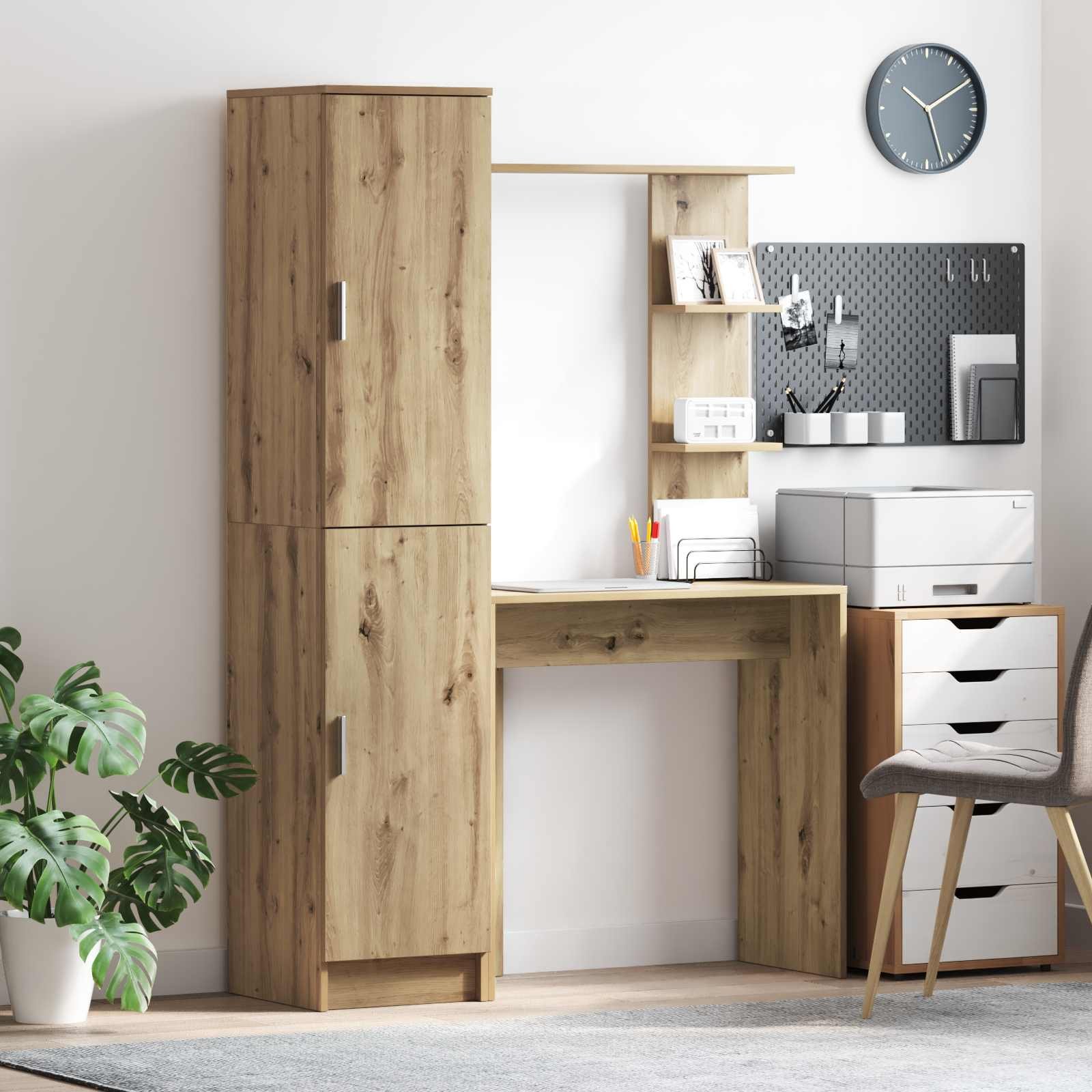 Walplus Pack of 2 Shelf Storage Door Desk - Oak - 113.5 x 39 x 168 cm