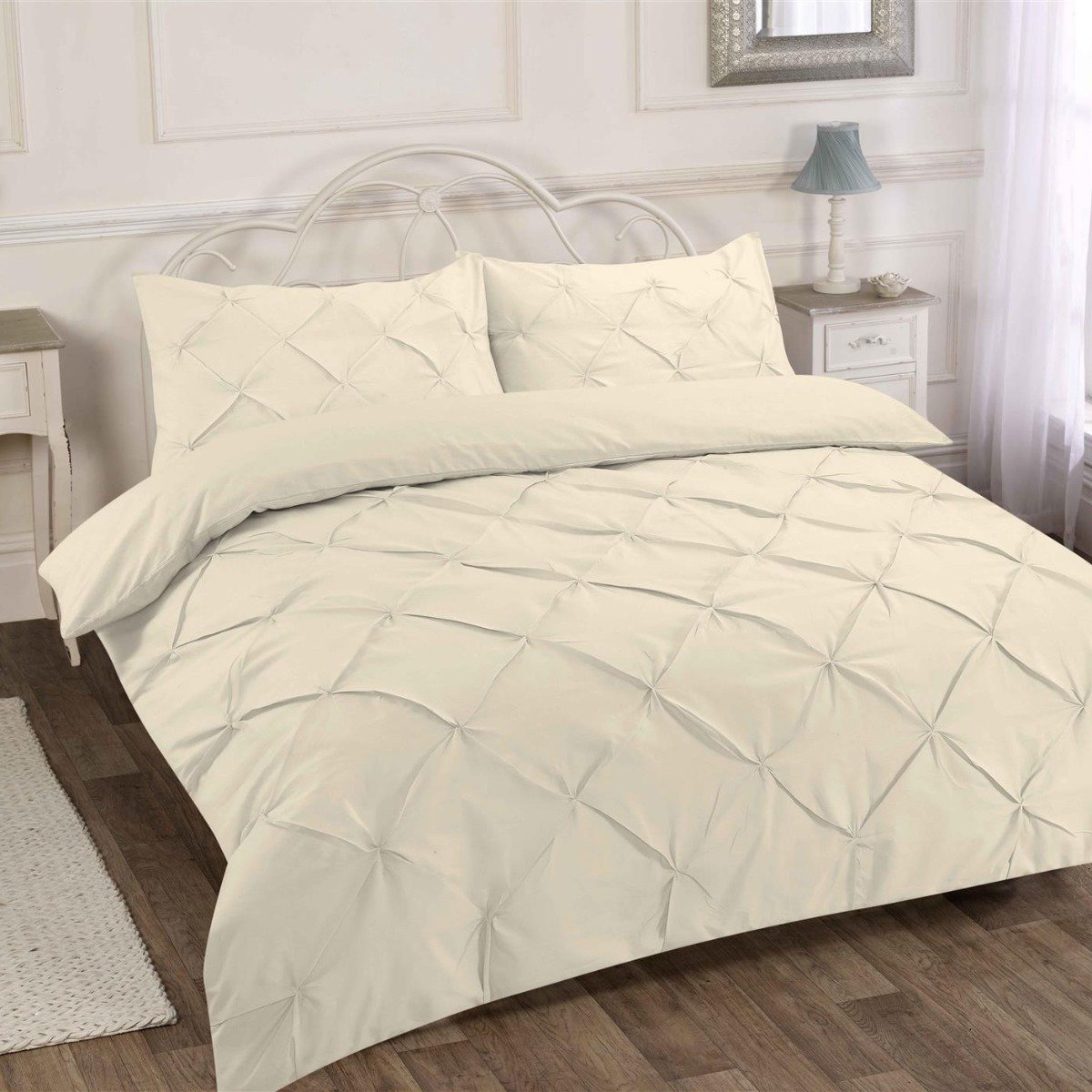 HomeSpace Direct Alexander Pintuck Cream Duvet Cover Set - Double