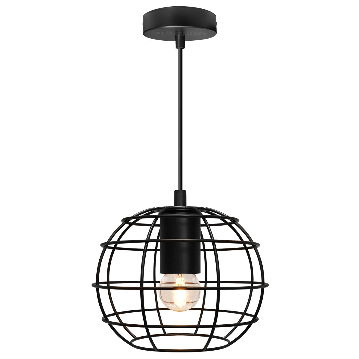 Energy Light Bulbs Metal Globe Wire Cage Ceiling Pendant Light - Black