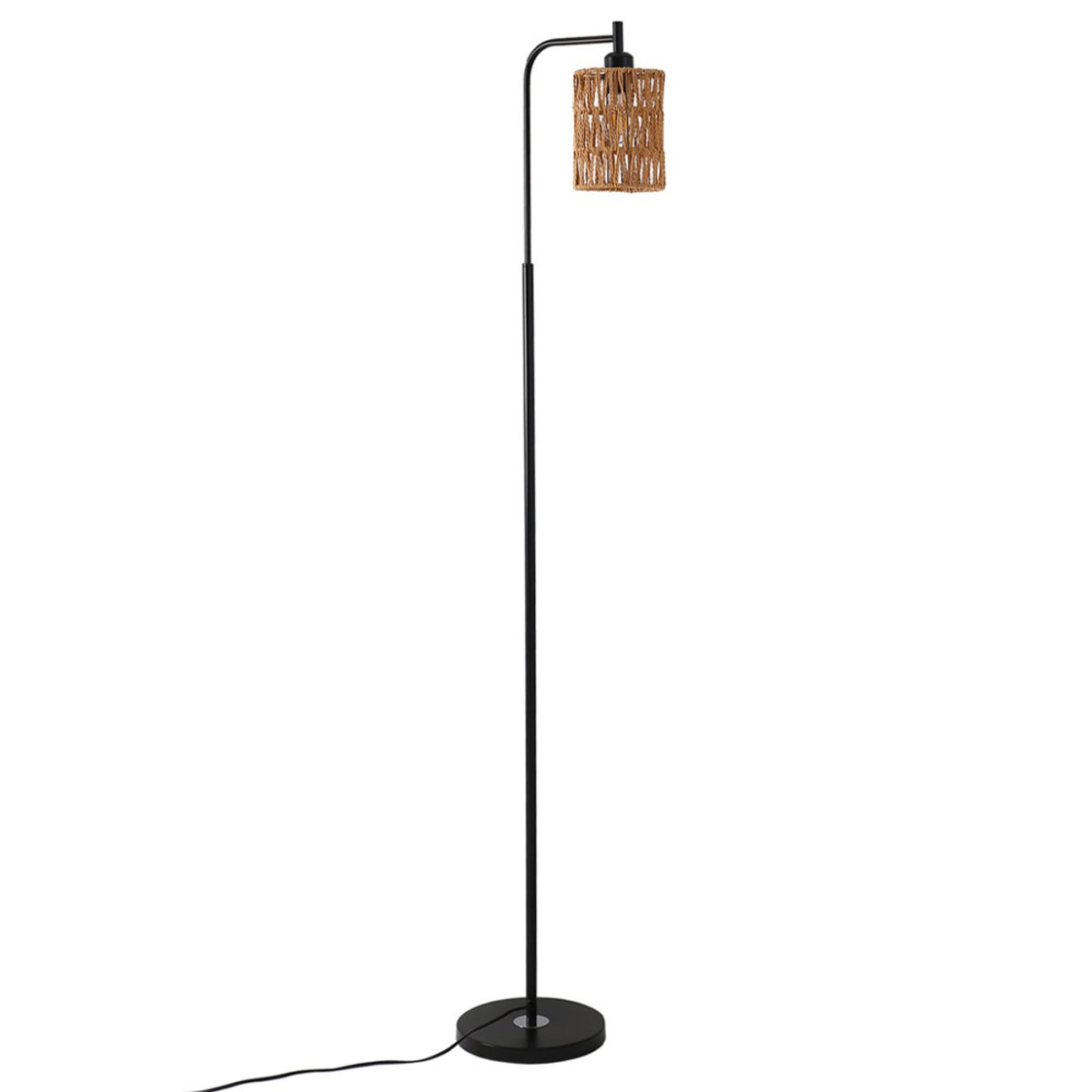 Living and Home Floor Lamp with Handmade Woven Lampshade - Black
