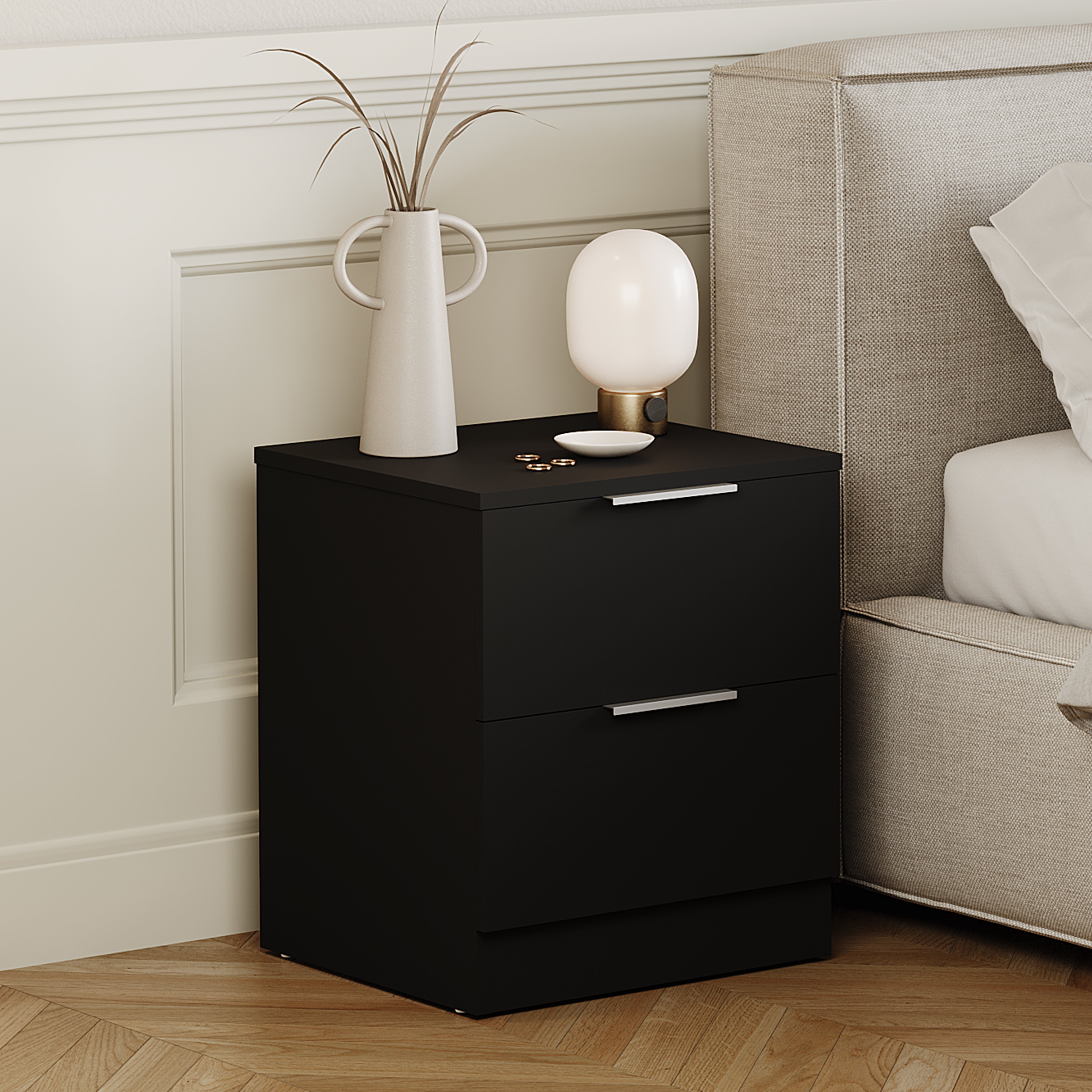 Vida Designs Trega 2 Drawer Bedside Chest - Black