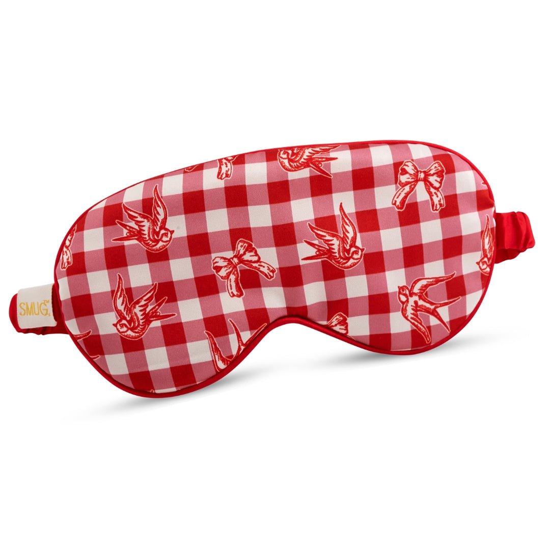 SMUG Satin Sleep Mask - Gingham Bows & Birds Print
