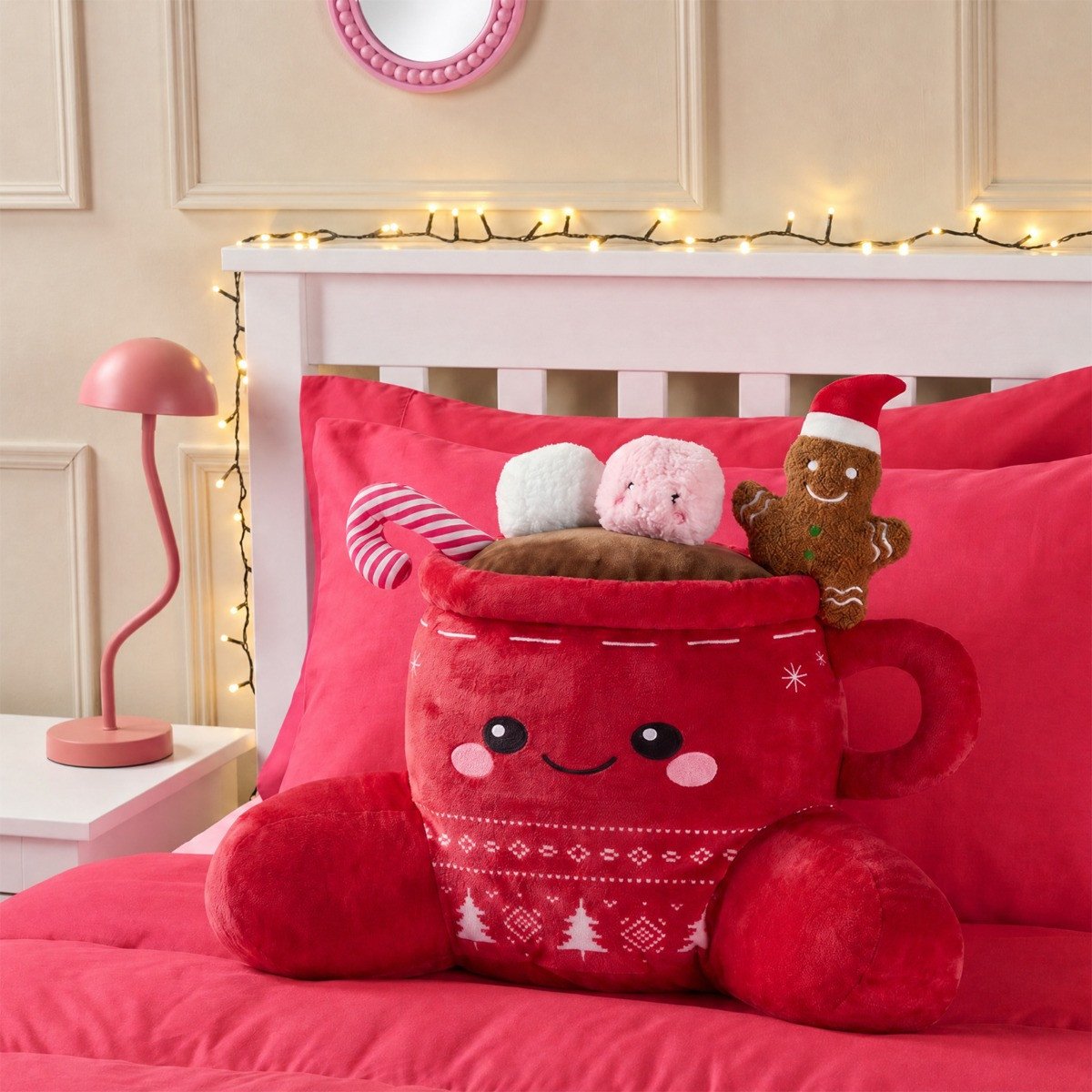 OHS Kids Festive Hot Chocolate Cuddle Cushion - Red