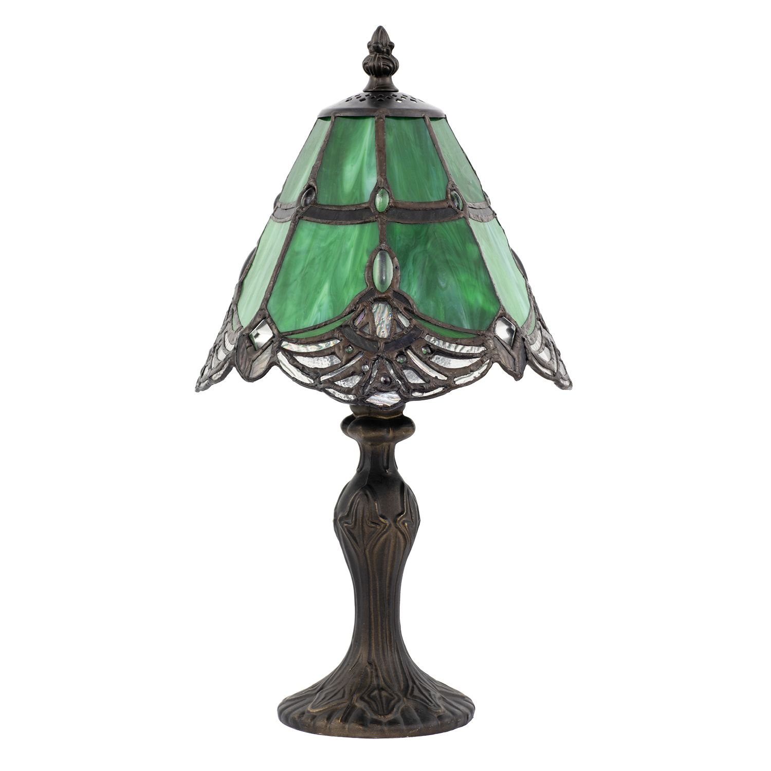 Happy Homewares Quirky and Petite Green Stained Glass Tiffany Table Lamp - 19cm