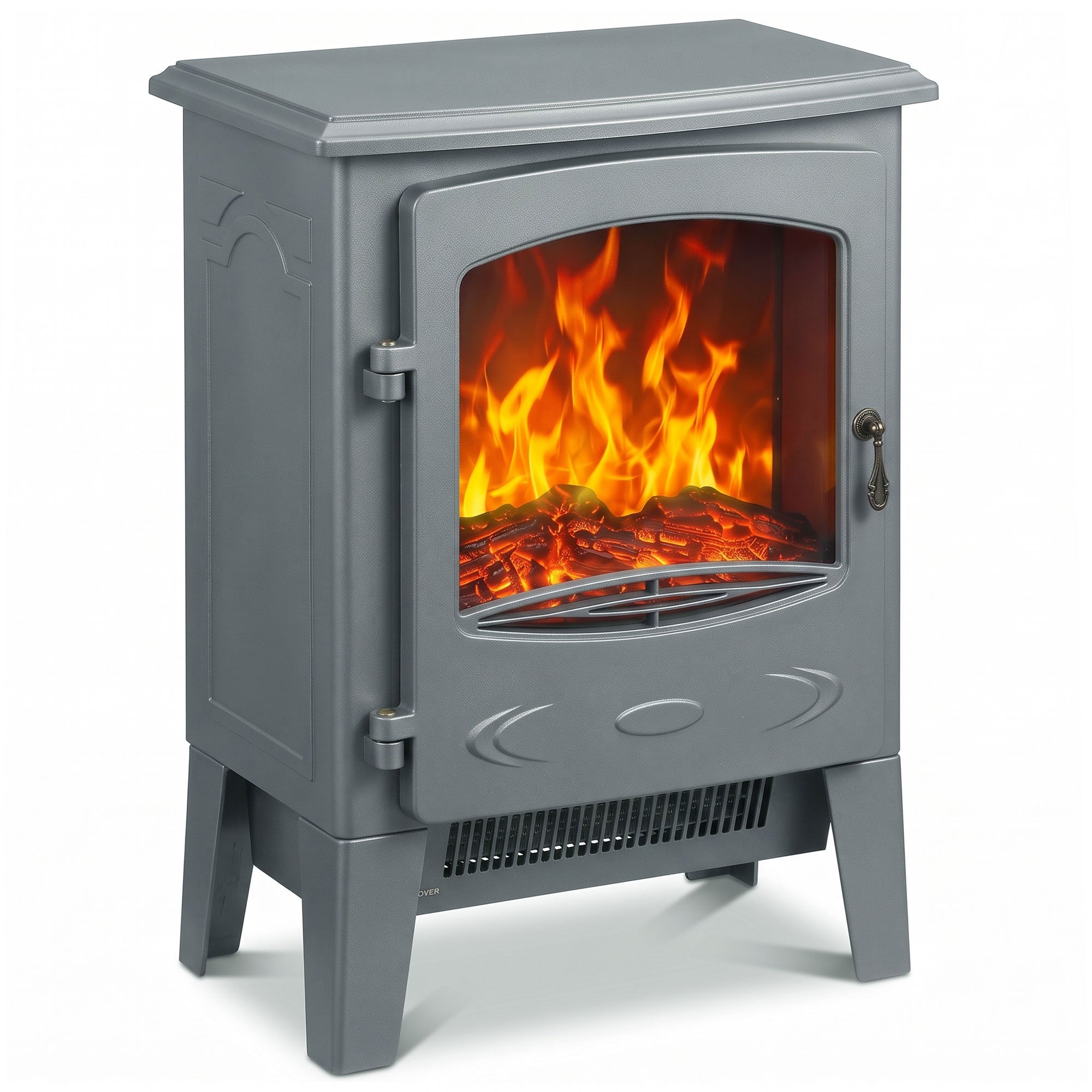 HOMCOM Electric Fireplace Stove with LED Flame Effect and Glass - Grey