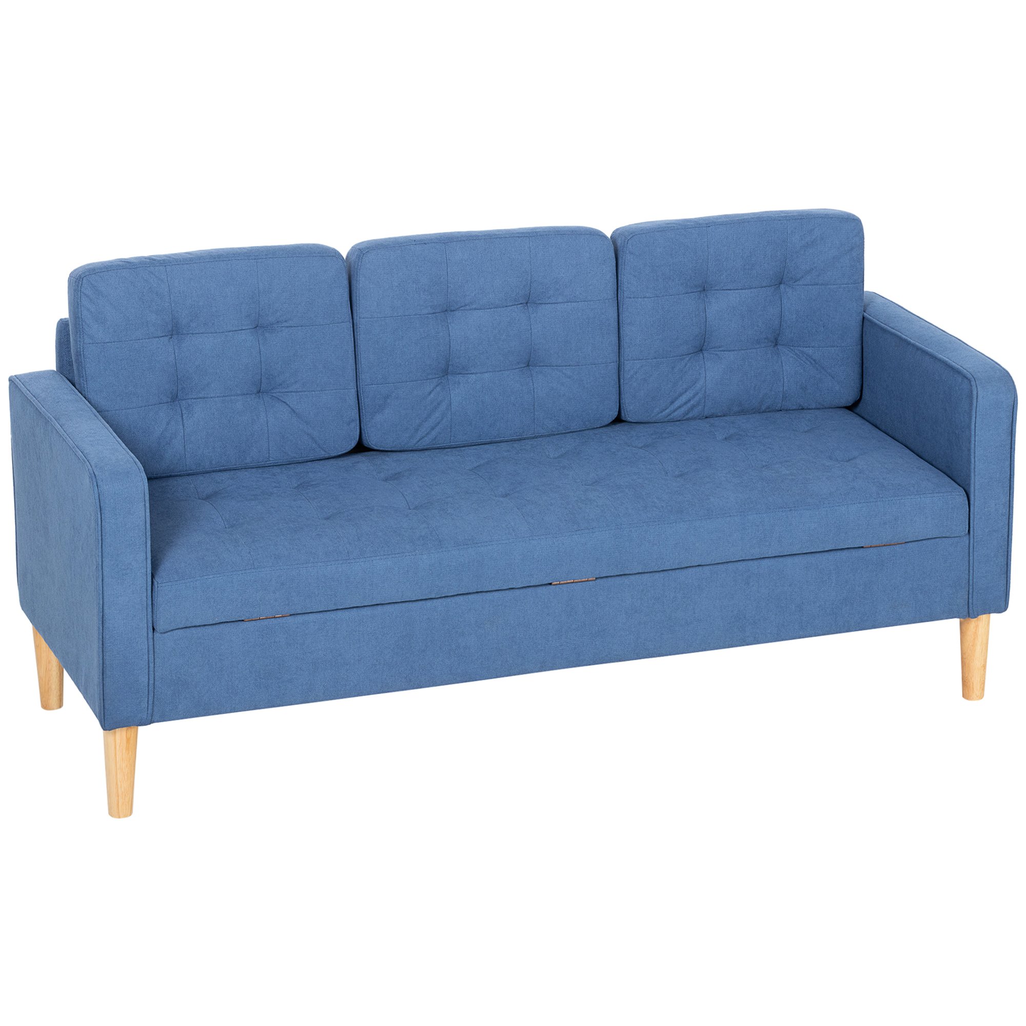 HOMCOM 3 Seater Fabric Sofa with Hidden Under Seat Storage - Blue