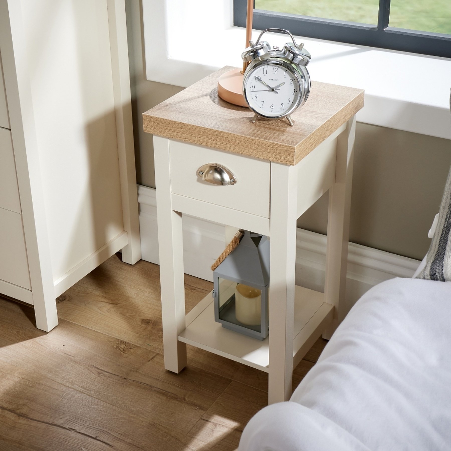 Home Source Avon Narrow 1 Drawer Bedside Table - Off White
