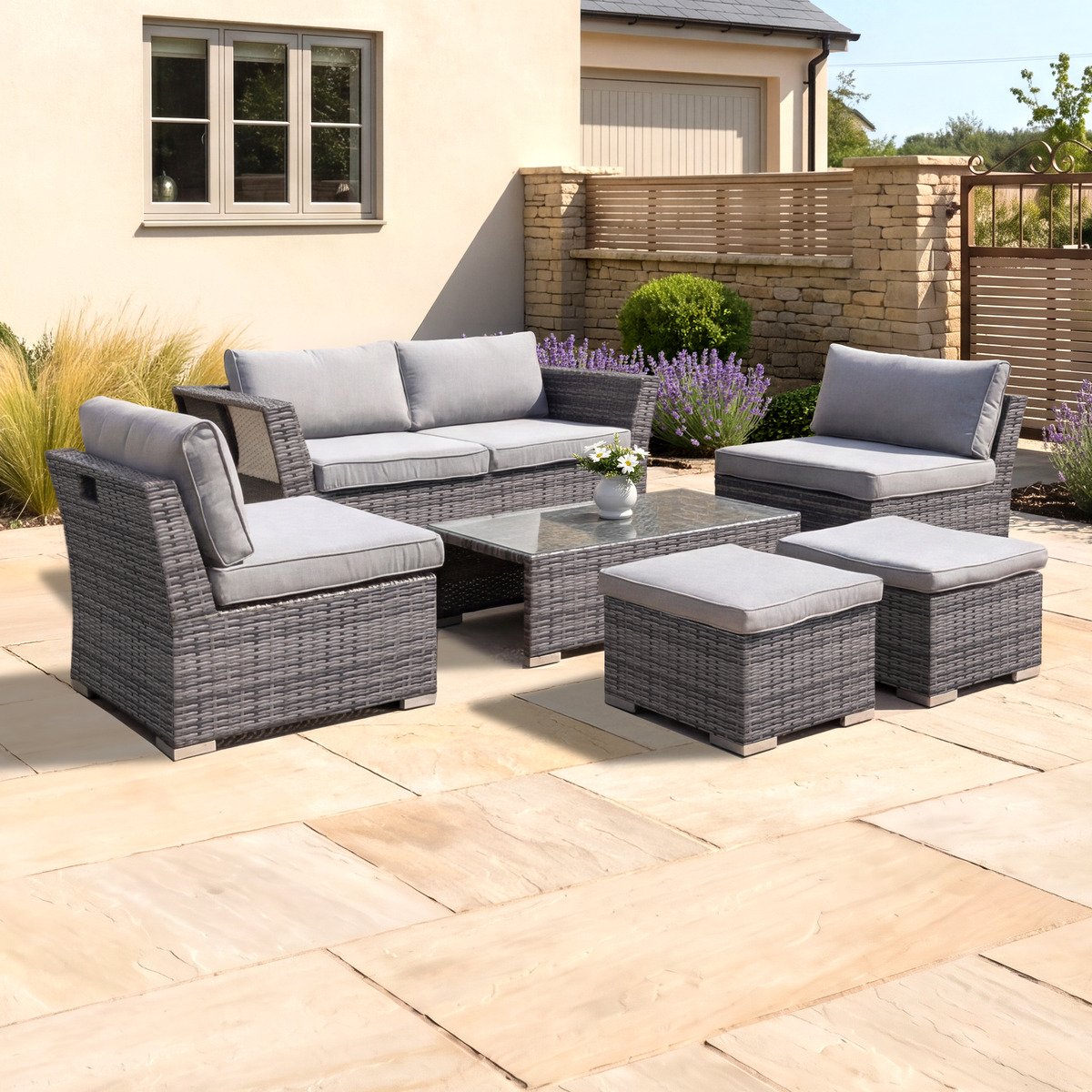 Charles Bentley St Tropez Outdoor Furniture Rattan Lounge Set - Grey