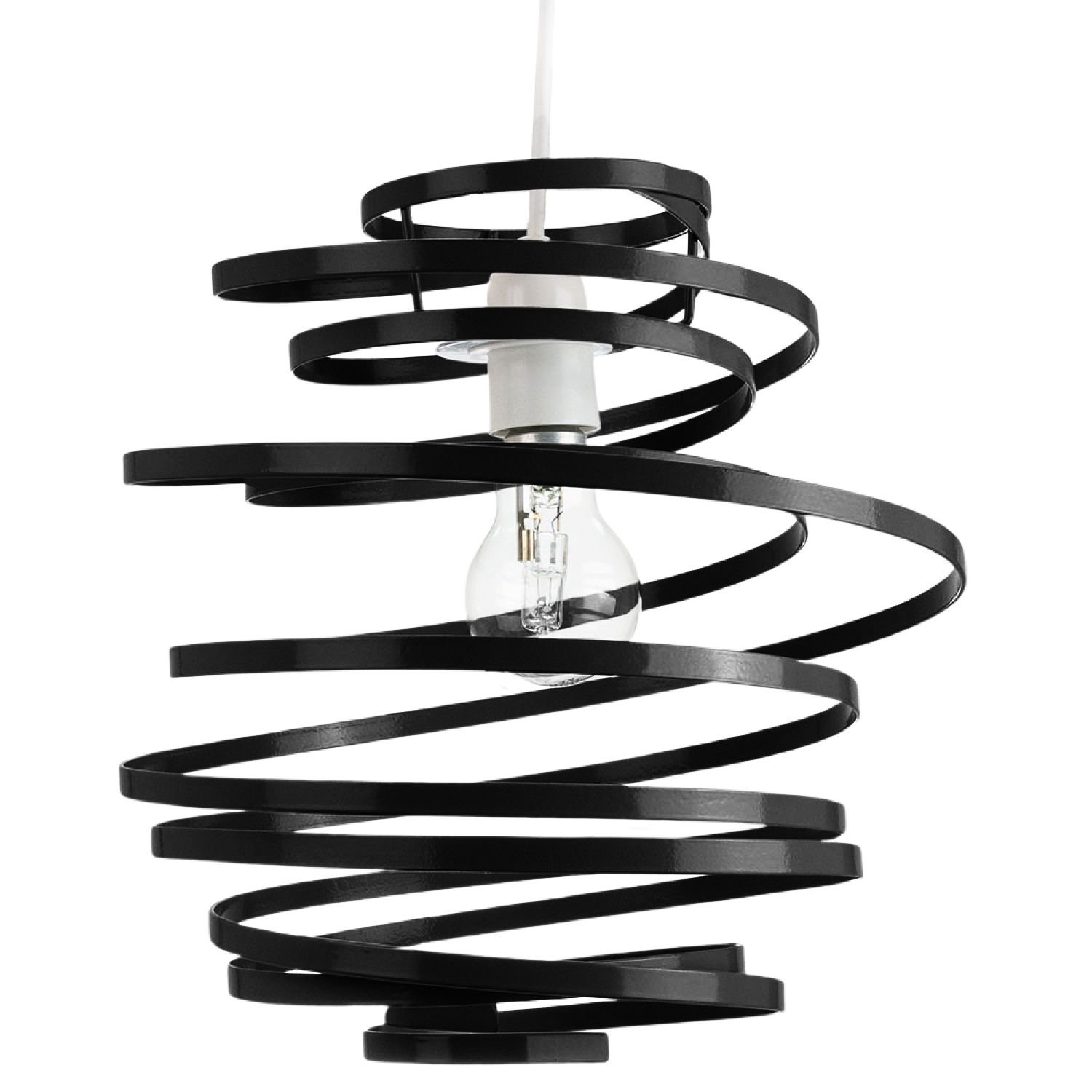 Happy Homewares Black Gloss Metal Double Ribbon Spiral Pendant Shade - 23cm
