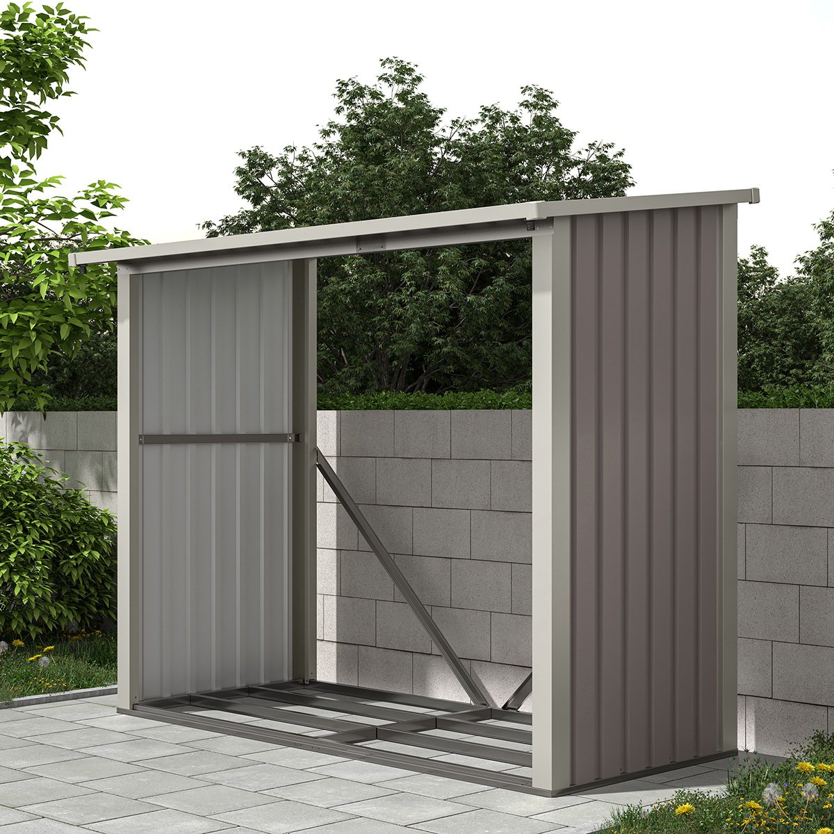 Charles Bentley 6x3ft Metal Log Wood Store Shed - Grey