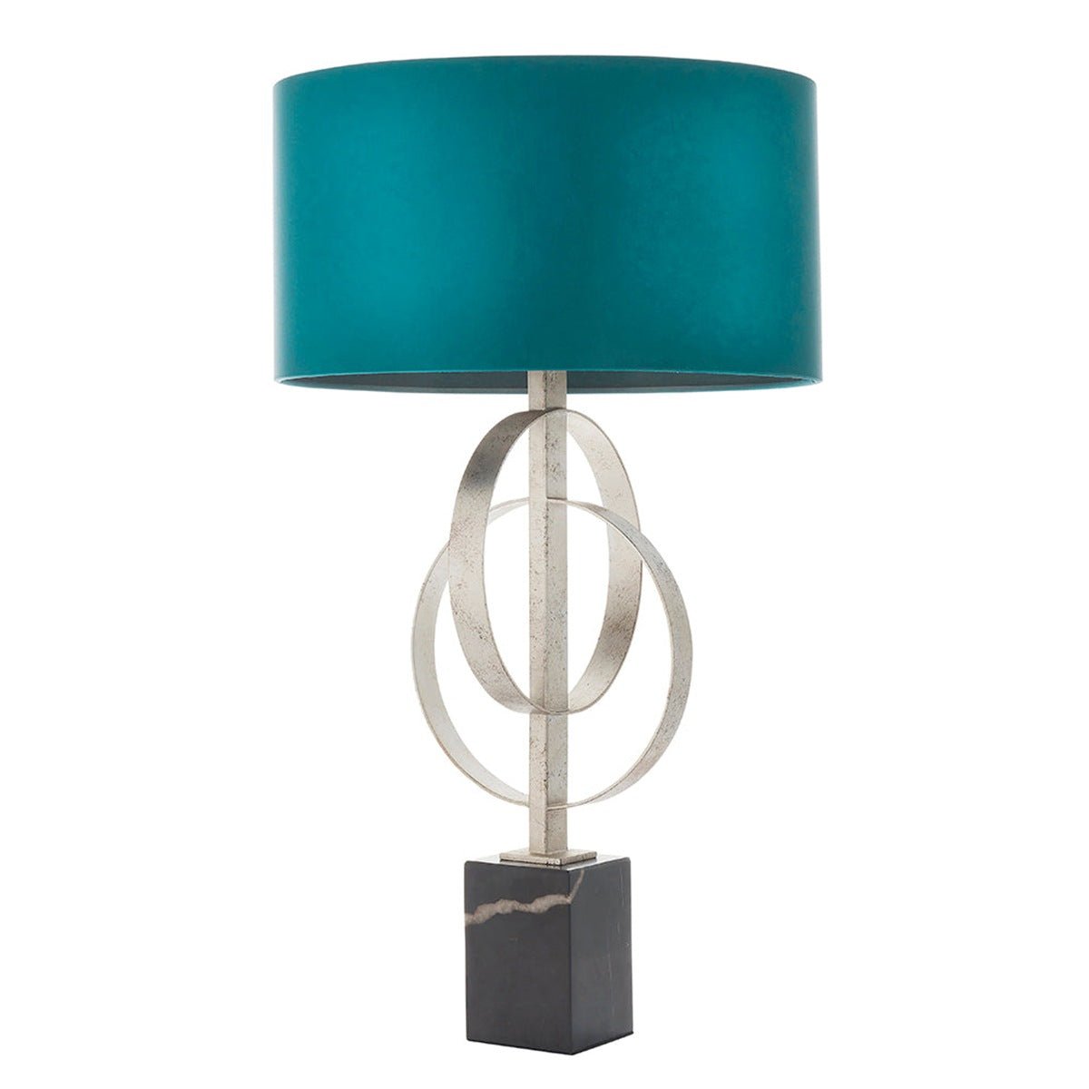Loops Direct Steel Fabric and Marble Table Lamp - Teal Satin