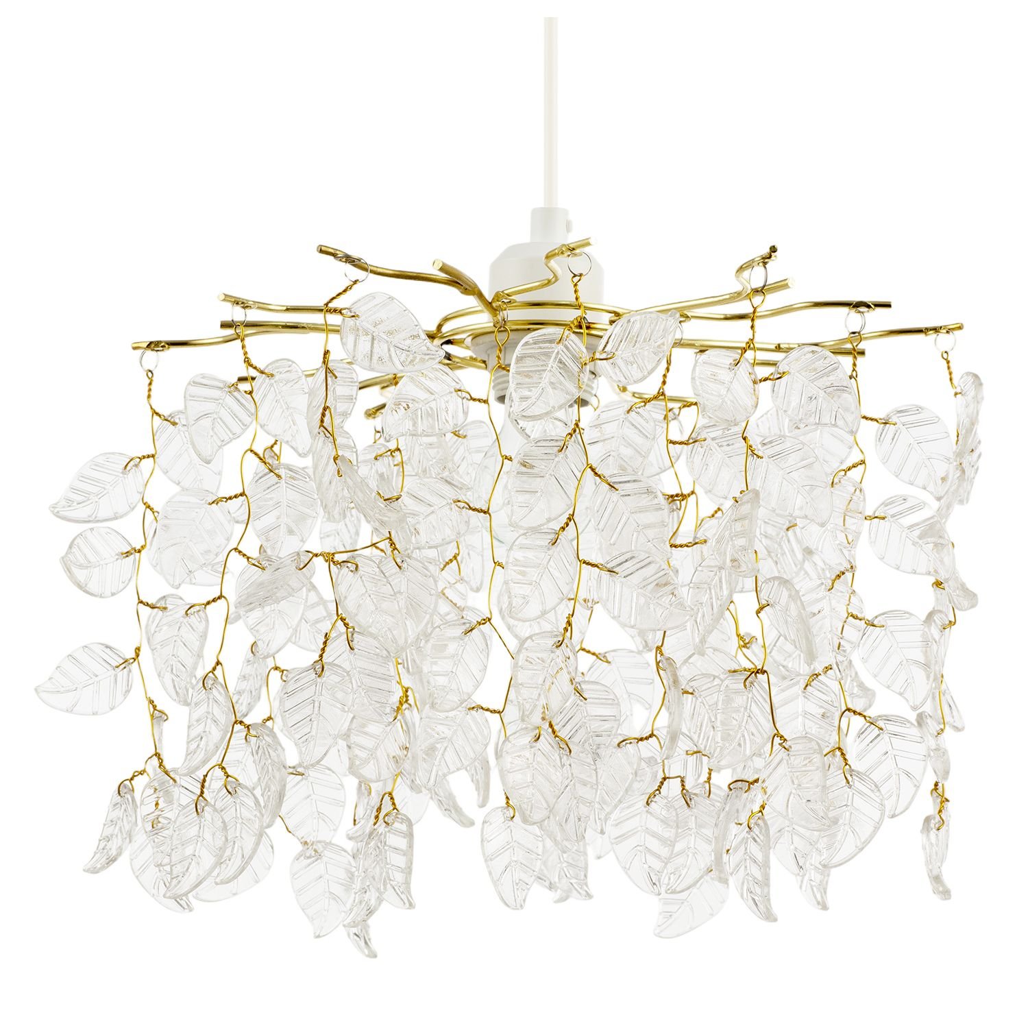 Happy Homewares Gold Clear Glass Leaf Cascading in Gold Pendant Shade - 31cm