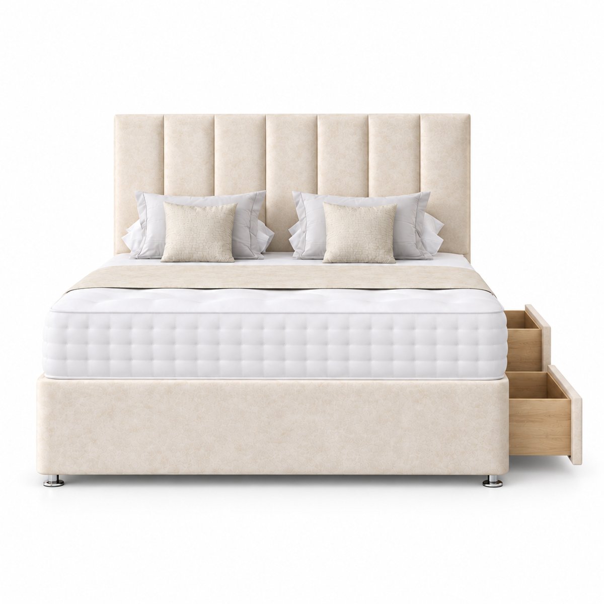 Comfy Deluxe 3ft Single   Panel     2 Drawer Suede  Divan Bed Set -  Cream