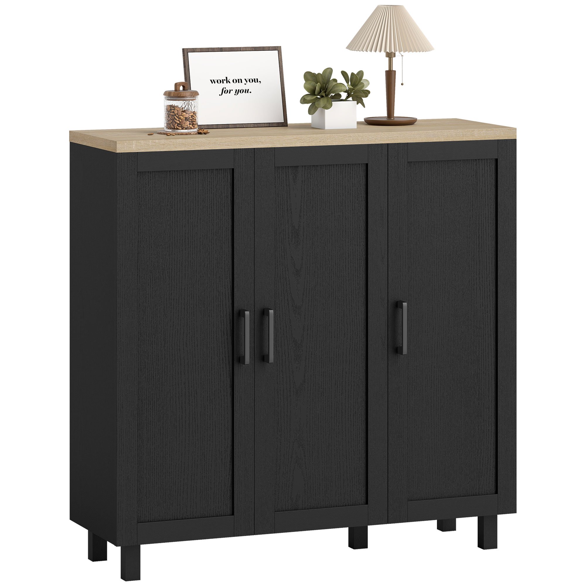 HOMCOM 3 Doors and Adjustable Shelves Sideboard Buffet Cabinet - Black