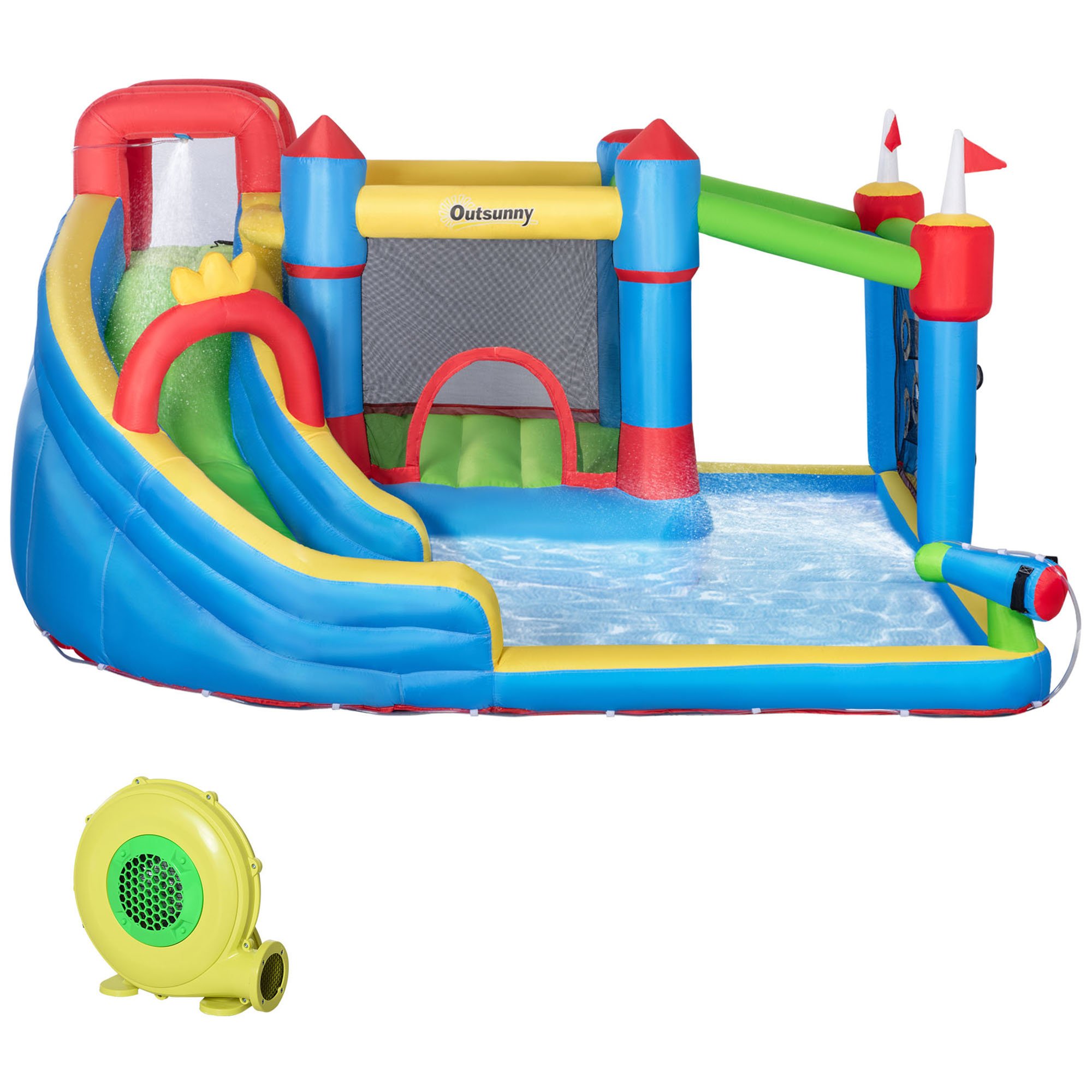 Outsunny 6 in 1 Kids Water Slide Inflatable Bouncy Castle – Light Blue
