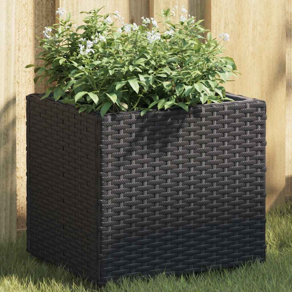 Walplus Pack of 2 Poly Rattan Garden Planter - Black - 36 x 30 x 32 cm