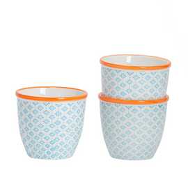 Nicola Spring Hand-Printed Plant Pots - Blue - Pack of 3