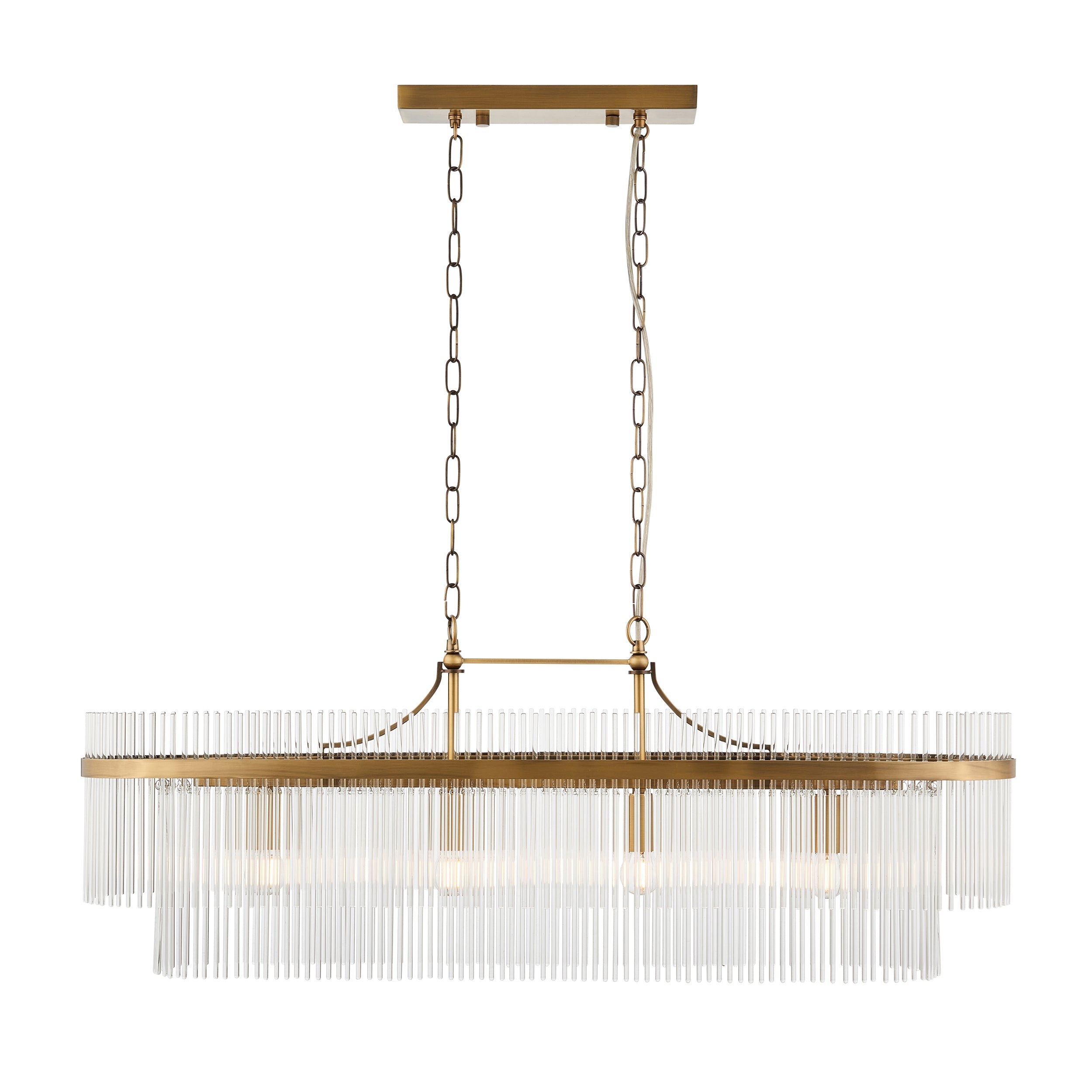 Loops Direct Steel and Glass 4-Light Linear Pendant - Antique Brass