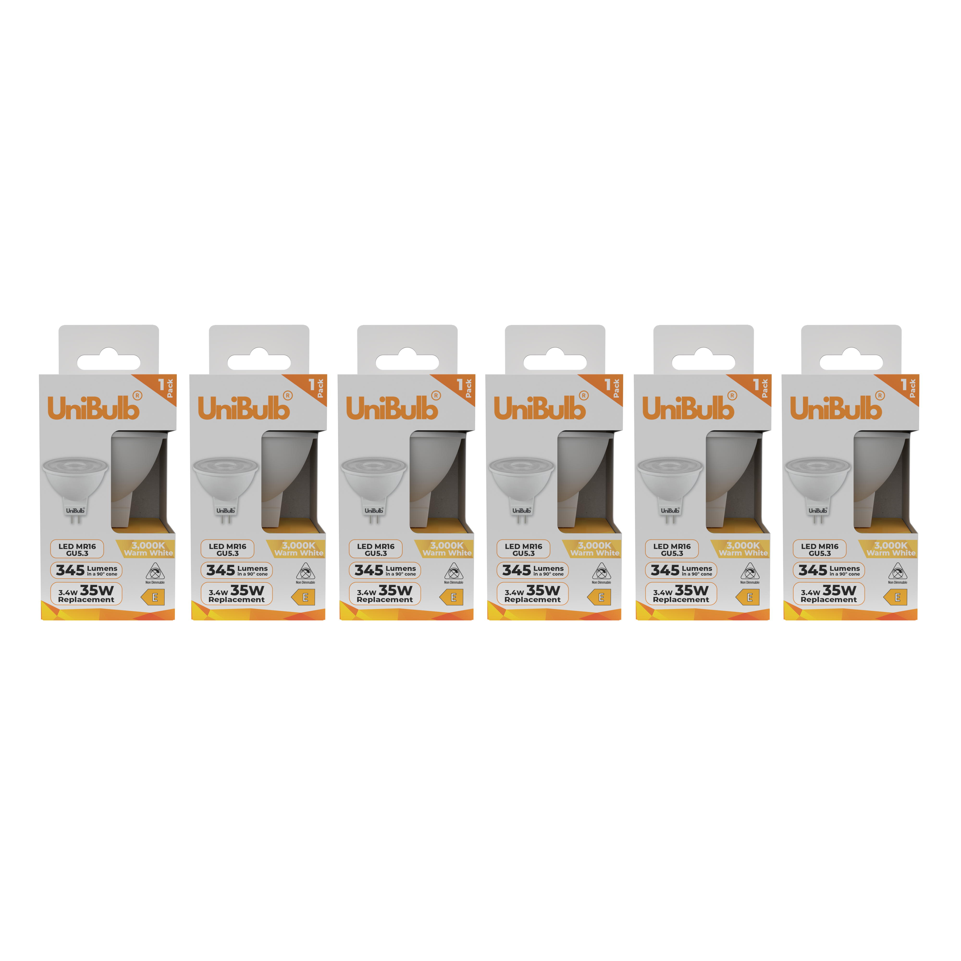 UniBulb 3.4W LED Warm White Spotlight GU5.3 Light Bulb - Pack of 6