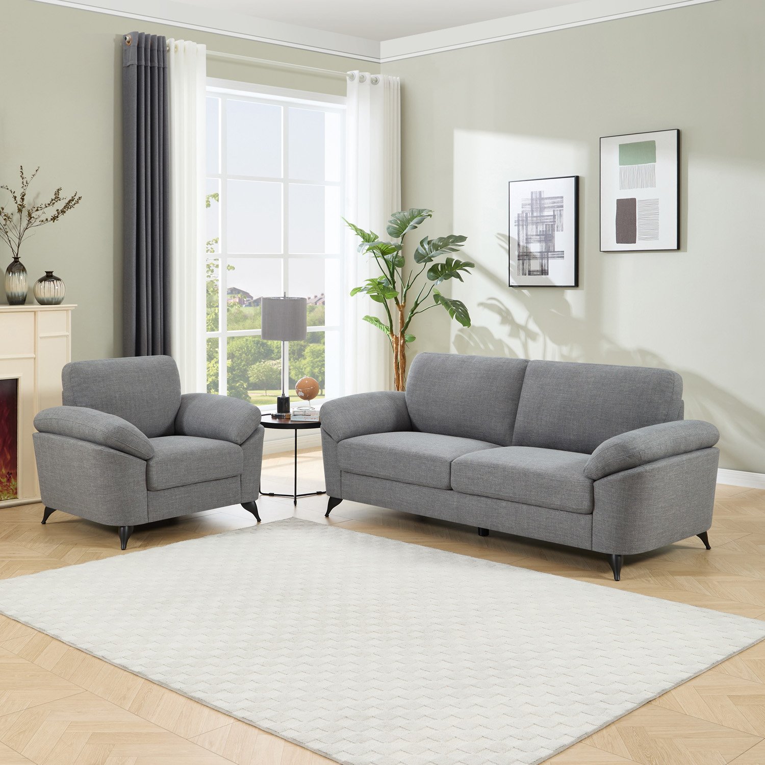 Furniture Online Malmo Scandi Style Linen 1+3 Seater Sofa Set - Grey