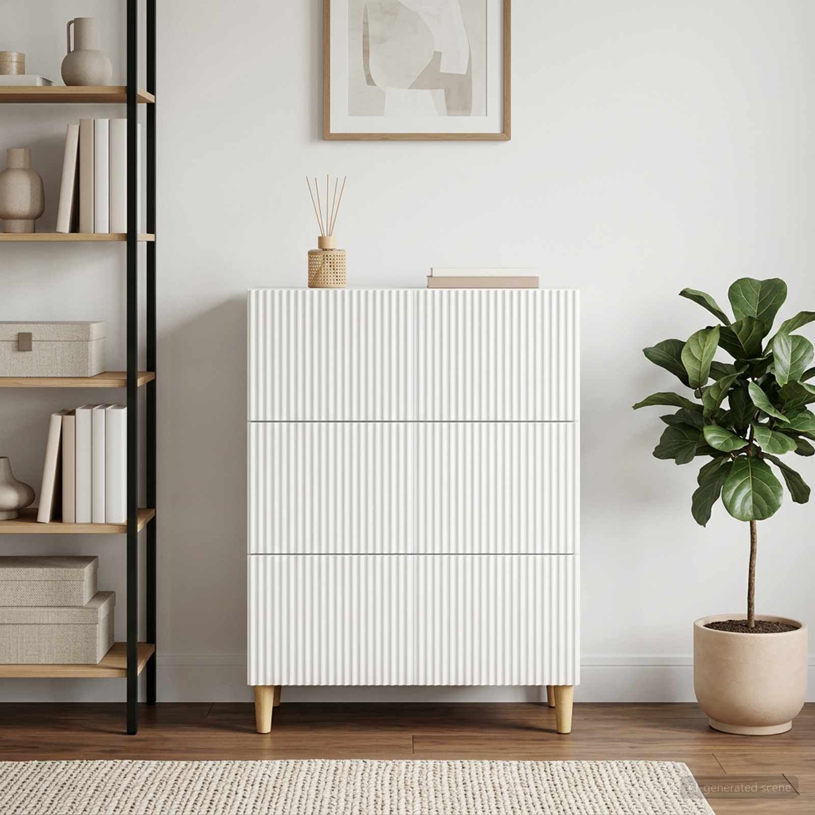 Walplus Engineered Wood Drawer Cabinet Tall Unit - White - 66 x 34.5 x 90 cm