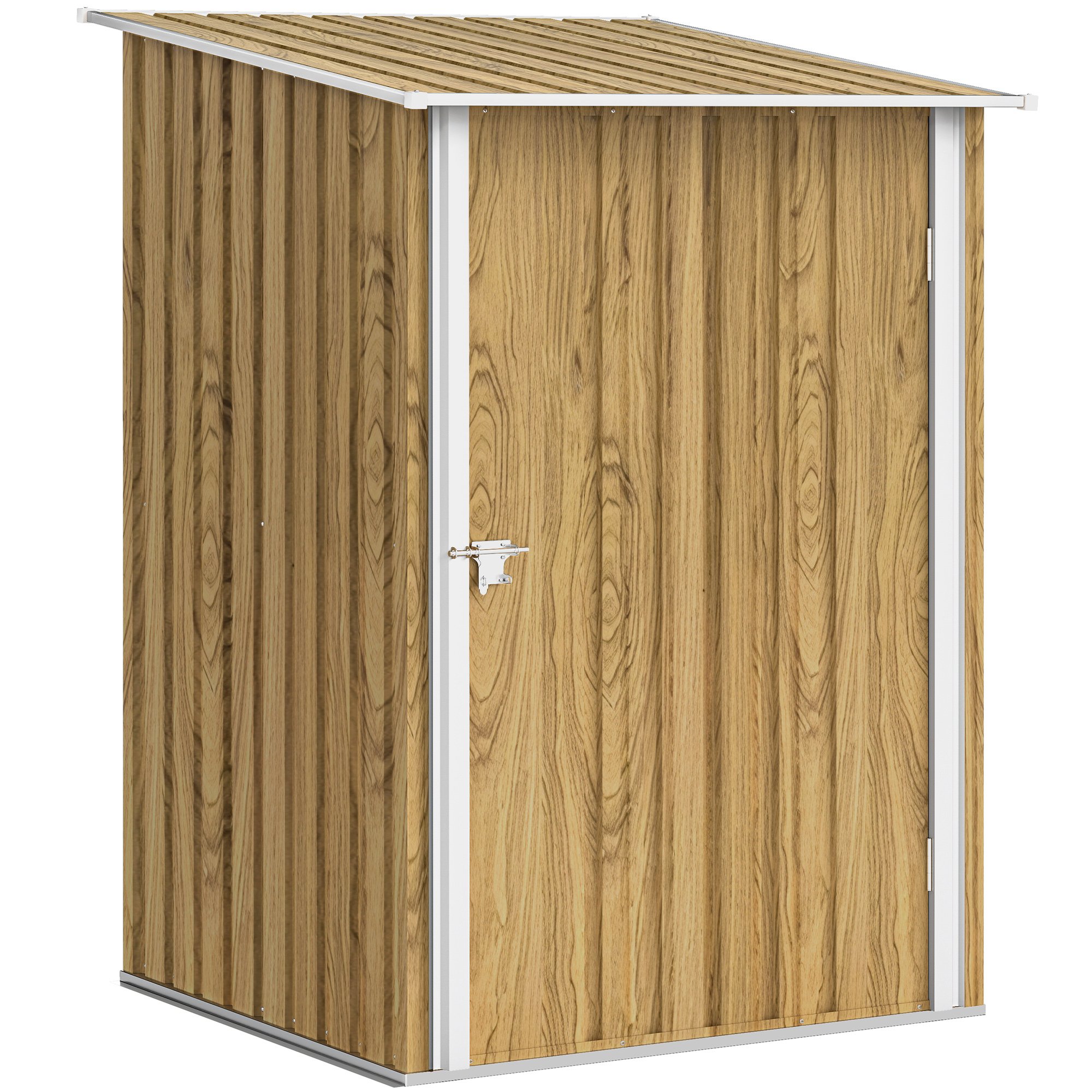 Outsunny 100 x 103cm Lean-to Metal Garden Shed – Light Brown Wood Effect