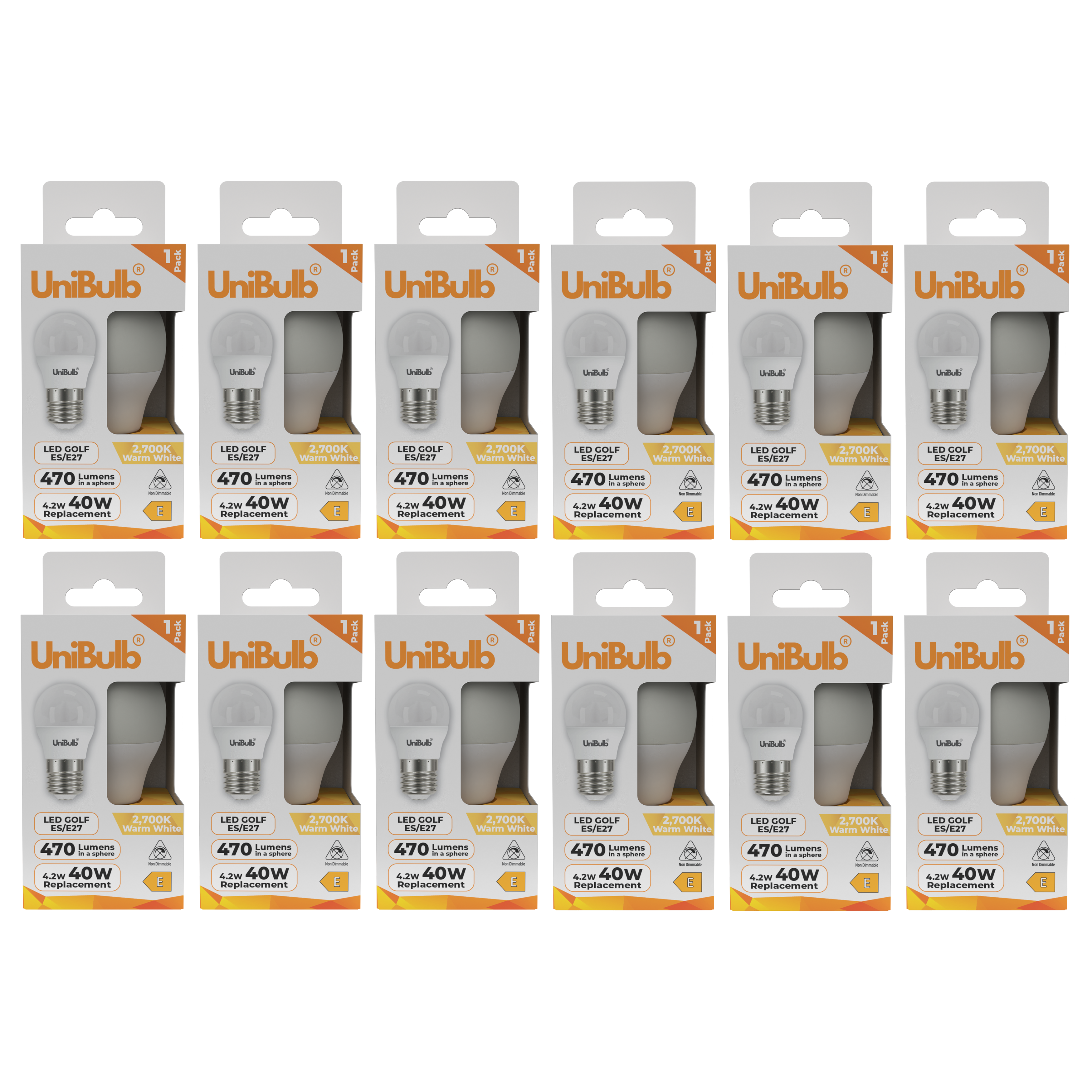 UniBulb 4.2W LED Warm White Golf Ball E27 Light Bulb - Pack of 12