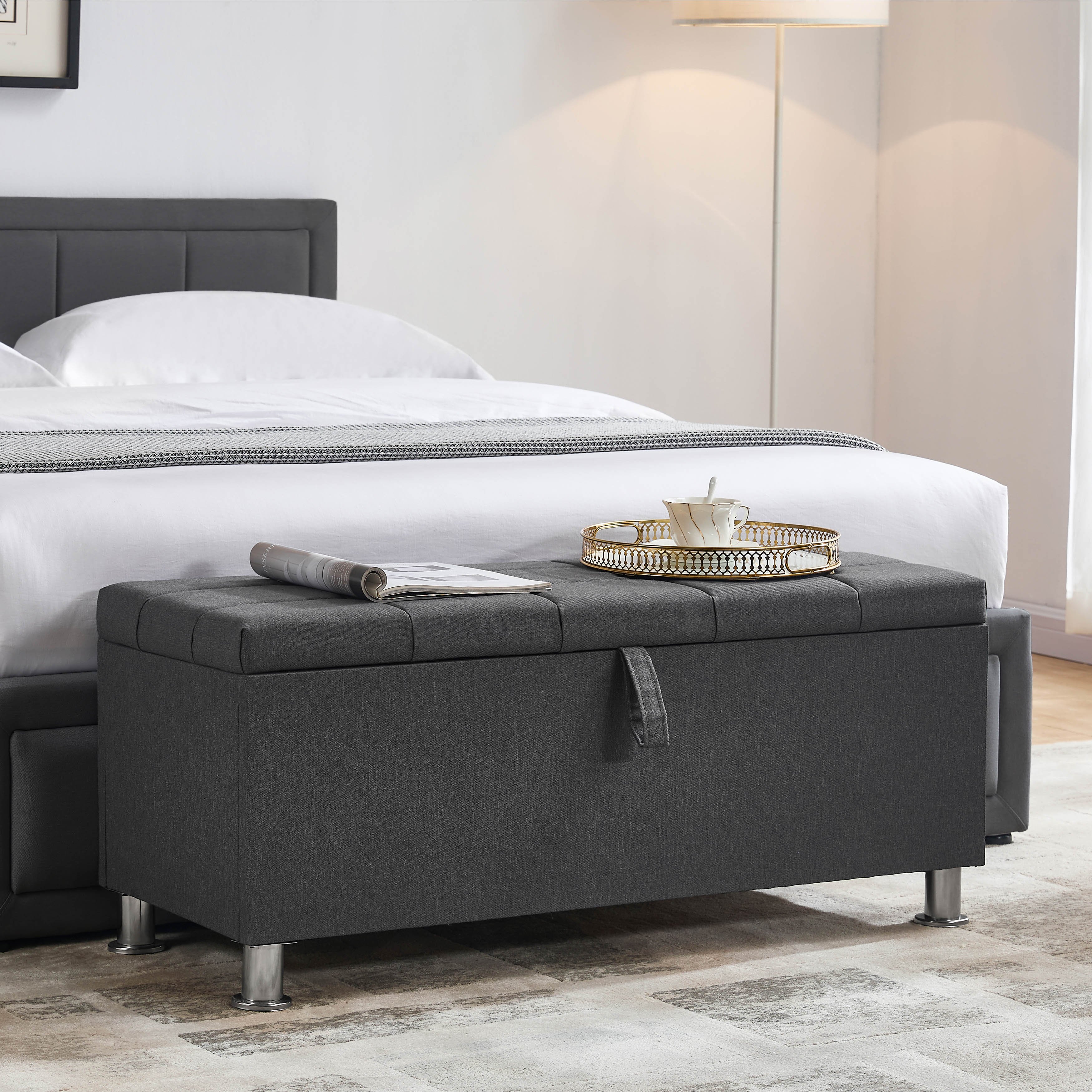 Vida Designs Valencia Velvet Storage Ottoman - Dark Grey